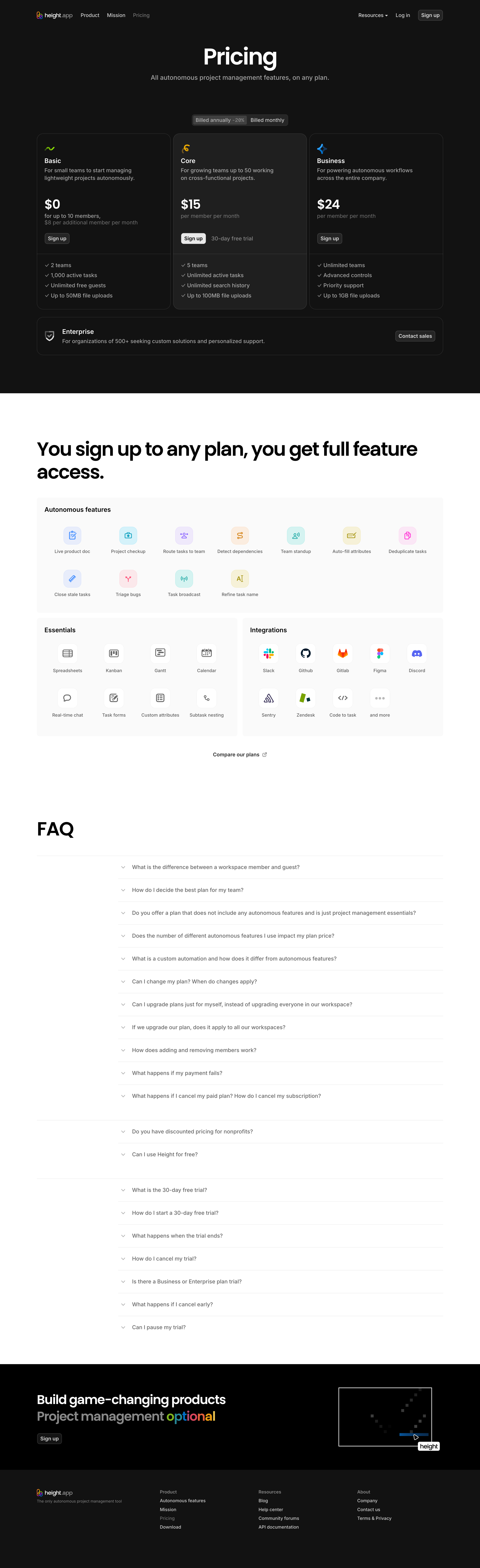 Height - Plans and Pricing | Height.app screen