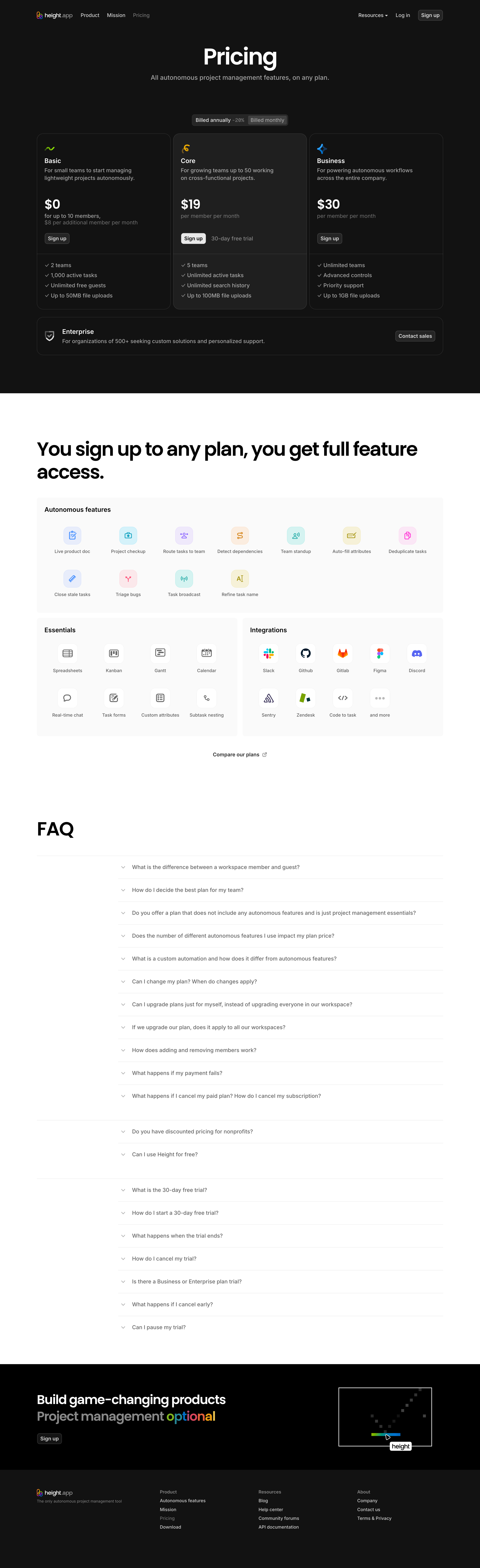 Height - Plans and Pricing | Height.app screen