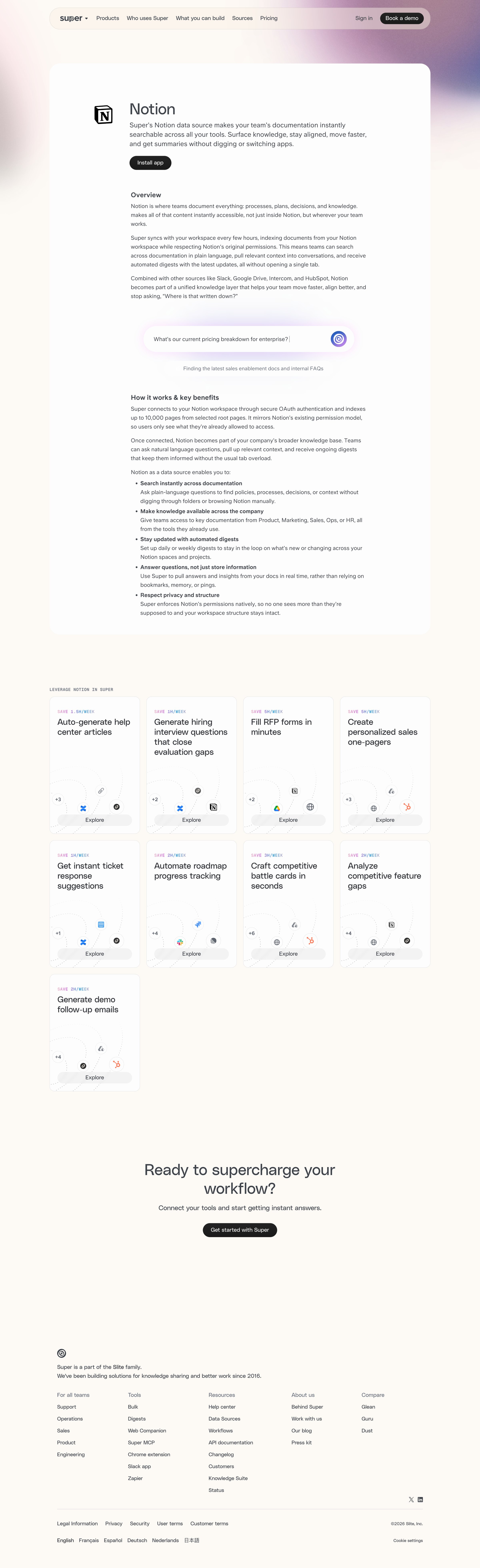 Super - Notion data source for Super Searchable company knowledge, instantly screen