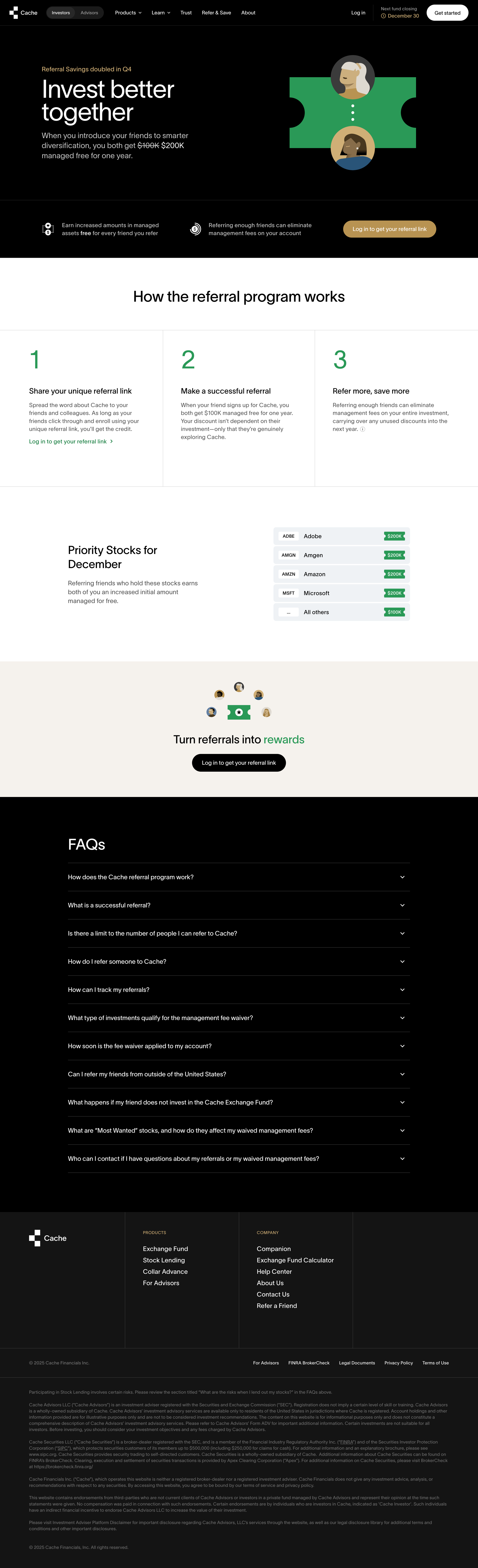 Refer Friends to Cache Exchange Fund Cache from Cache
