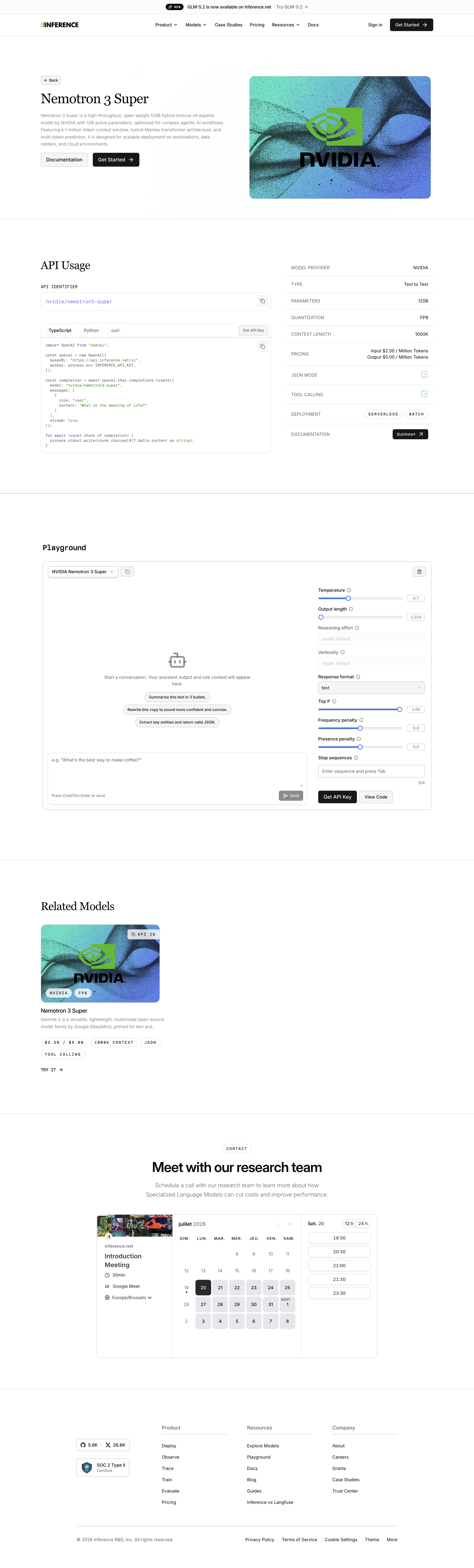 Inference - Nemotron 3 Super | AI Models | Inference.net screen