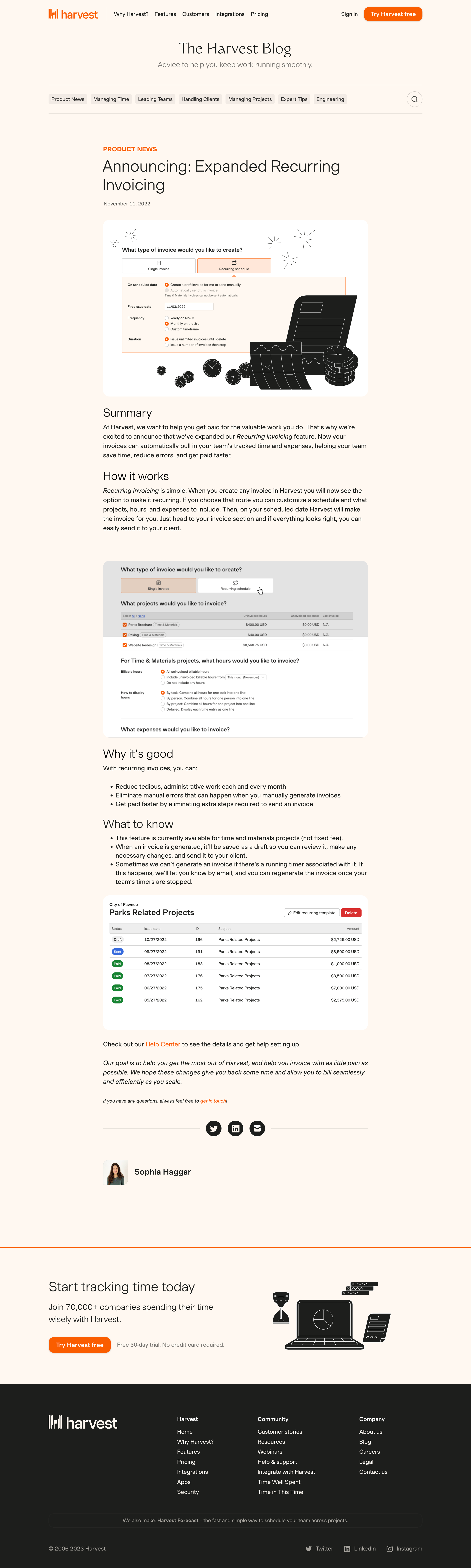 Harvest - Announcing Expanded Recurring Invoicing screen
