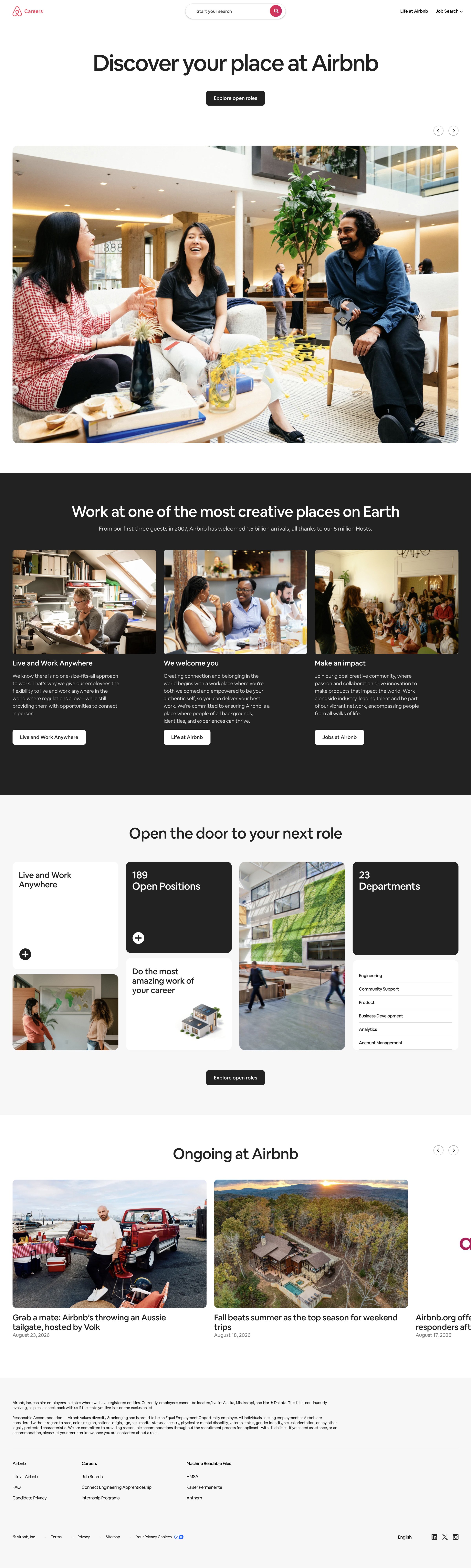 Airbnb - Home - Careers at Airbnb screen