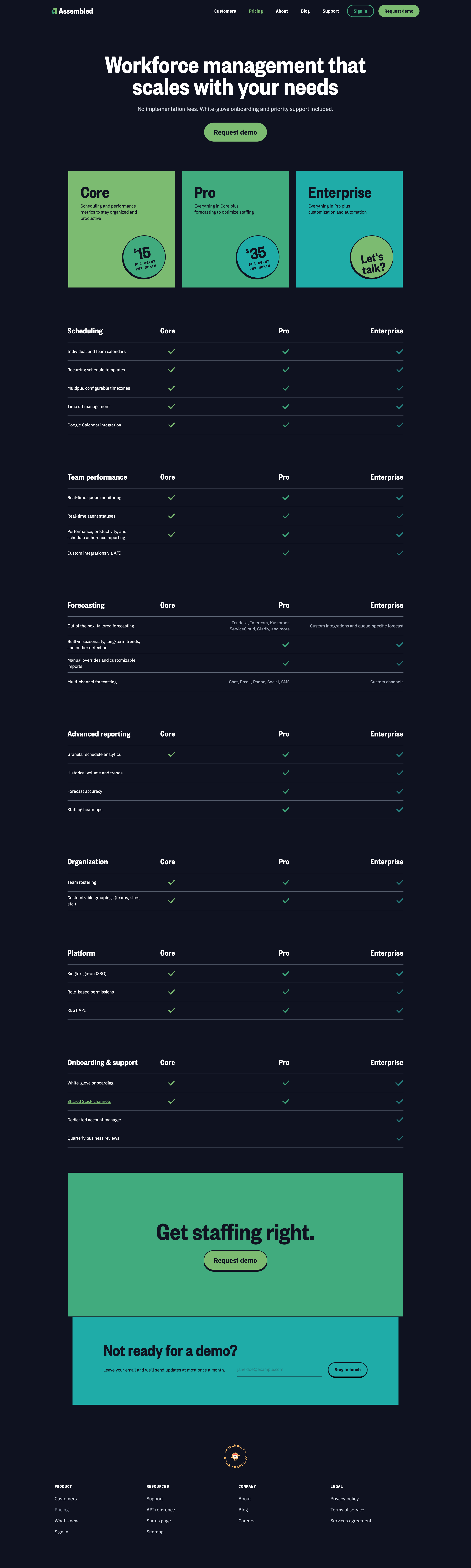 Assembled - Plans & pricing screen