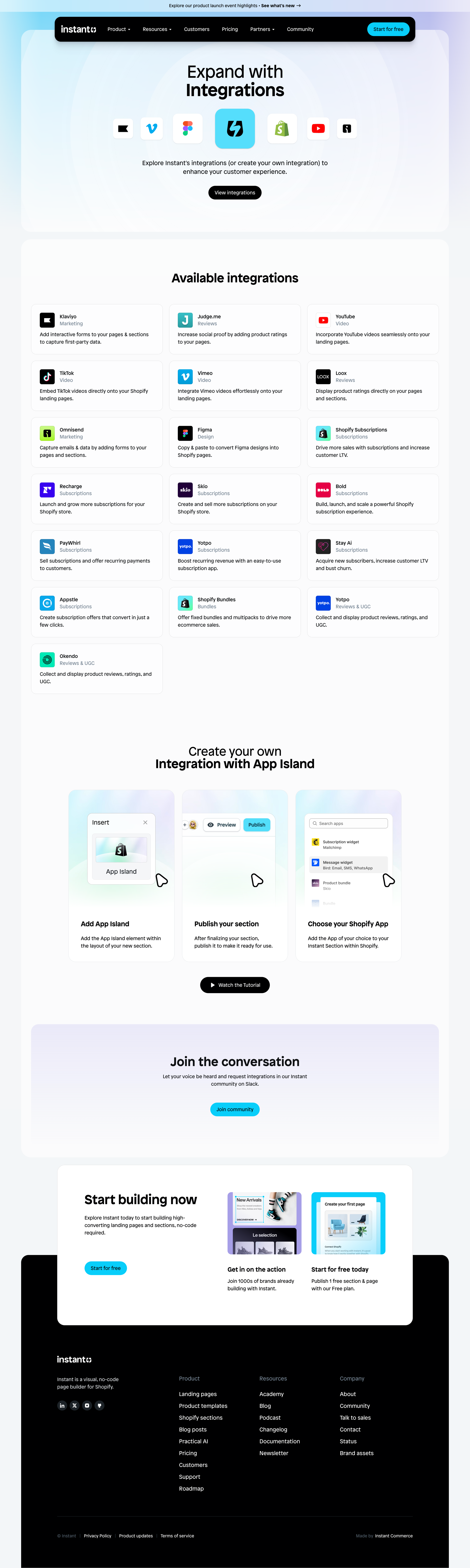 Instant - Expand with Integrations | Instant screen