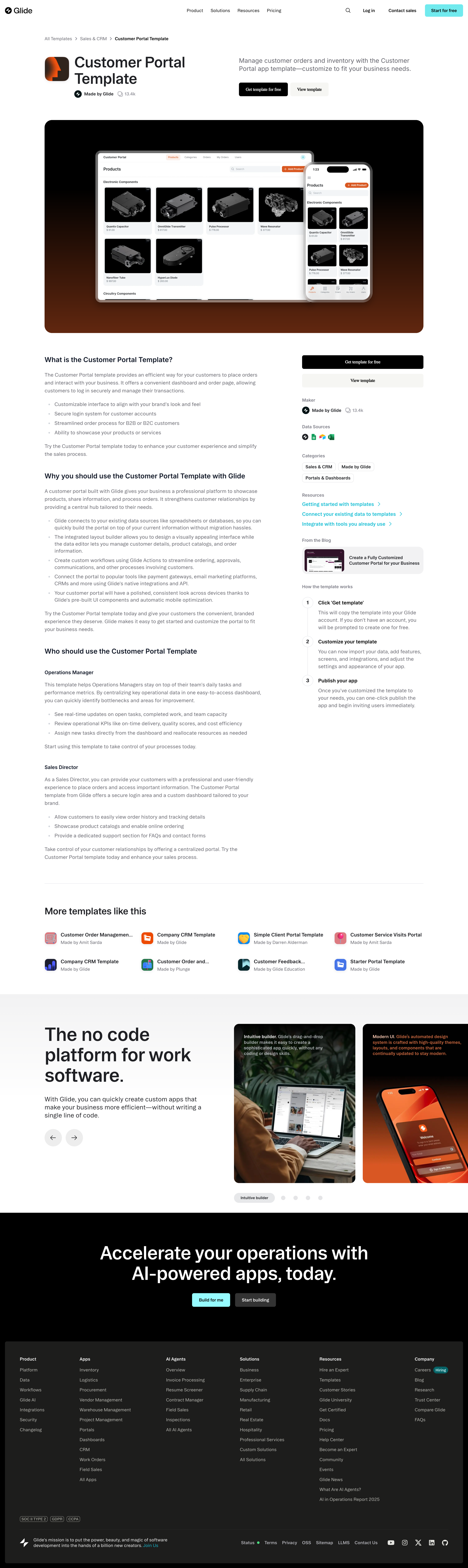 Glide - Customer Portal Template No Code App Glide screen