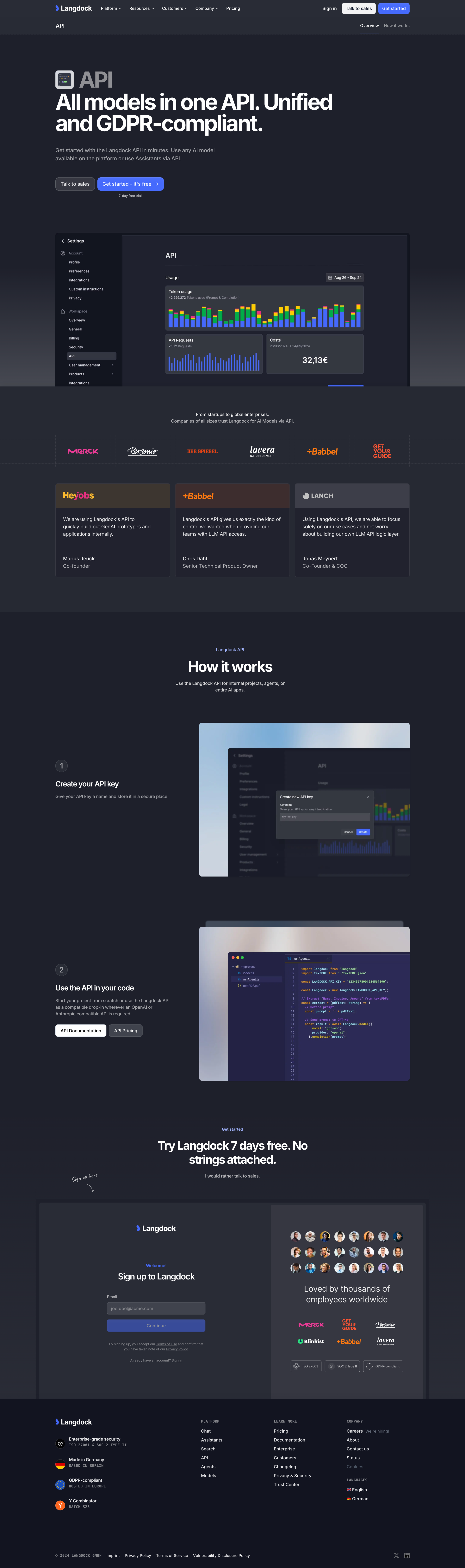 Langdock - API | All models in one API. Unified and GDPR-compliant. screen