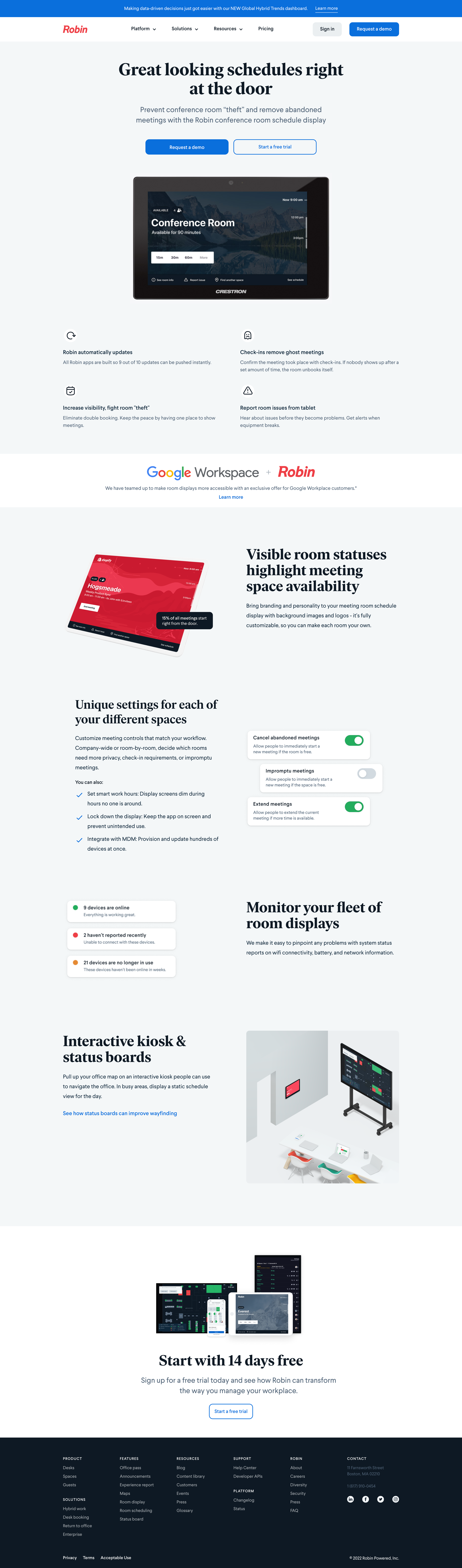 Robin - Conference Room Schedule Display | Robin screen