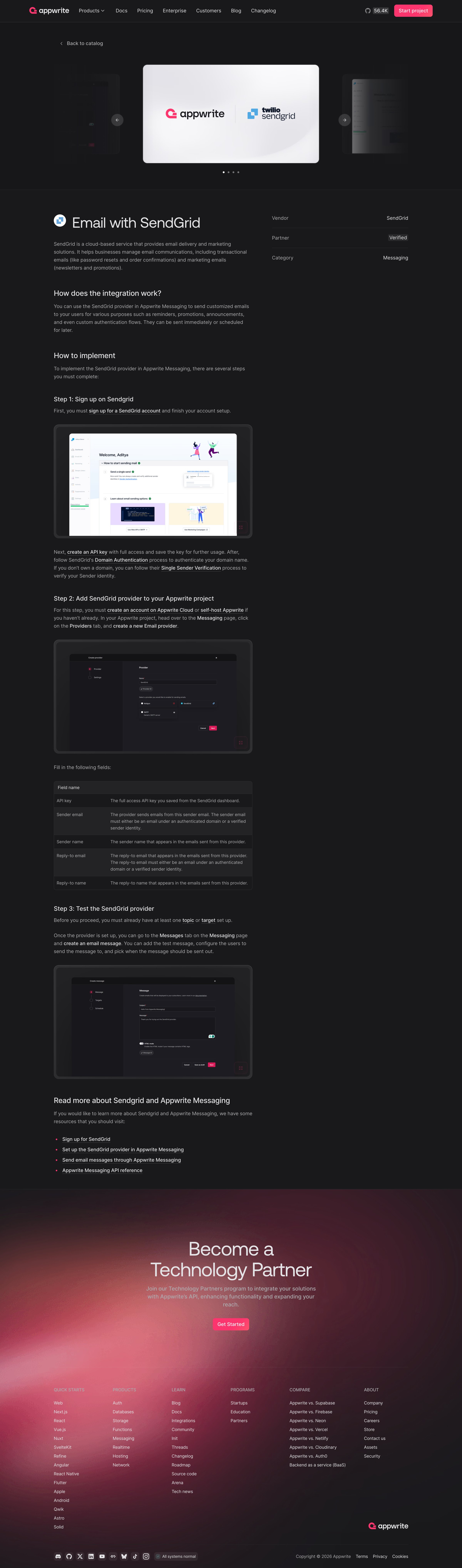 Appwrite - Email with SendGrid screen