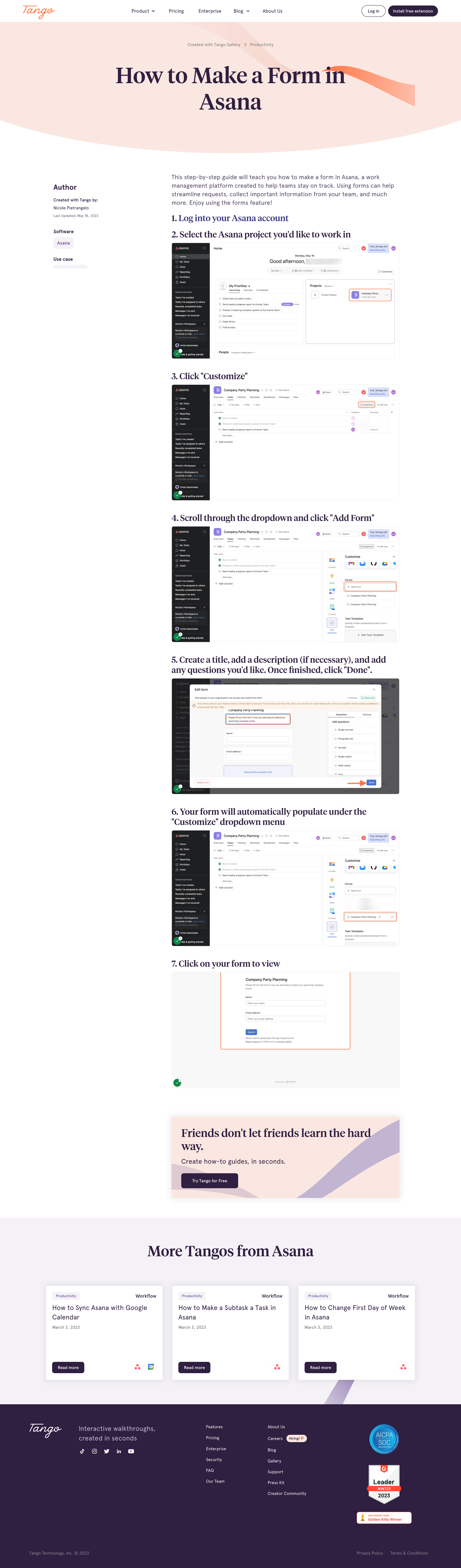 Tango - How to Make a Form in Asana | Created with Tango screen