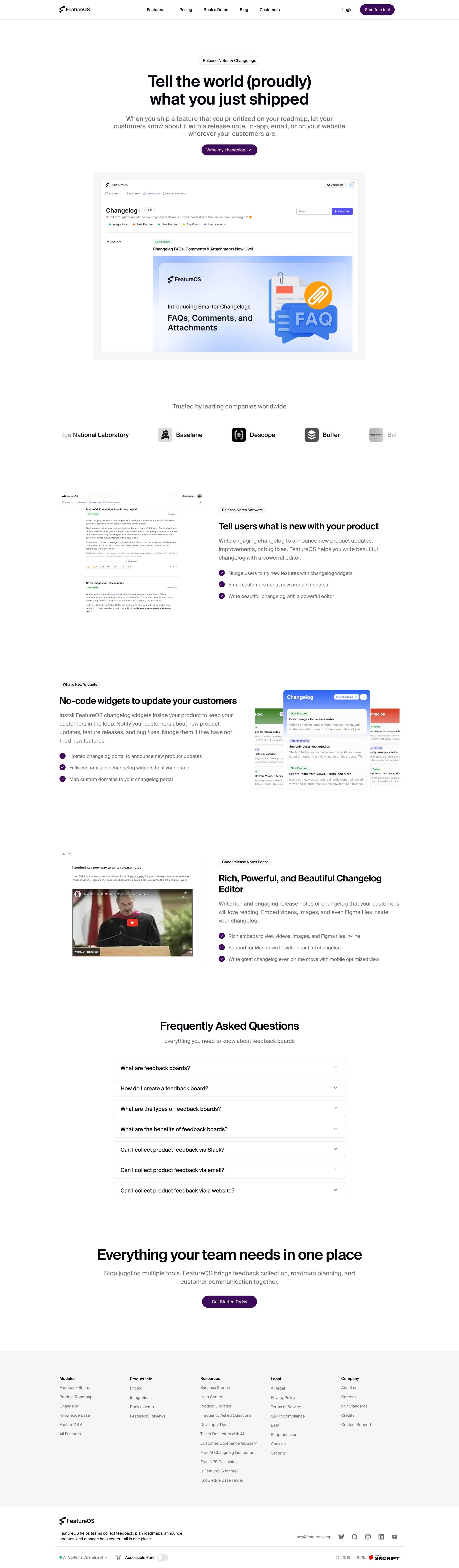 FeatureOS - Release Notes & Changelogs Software FeatureOS screen