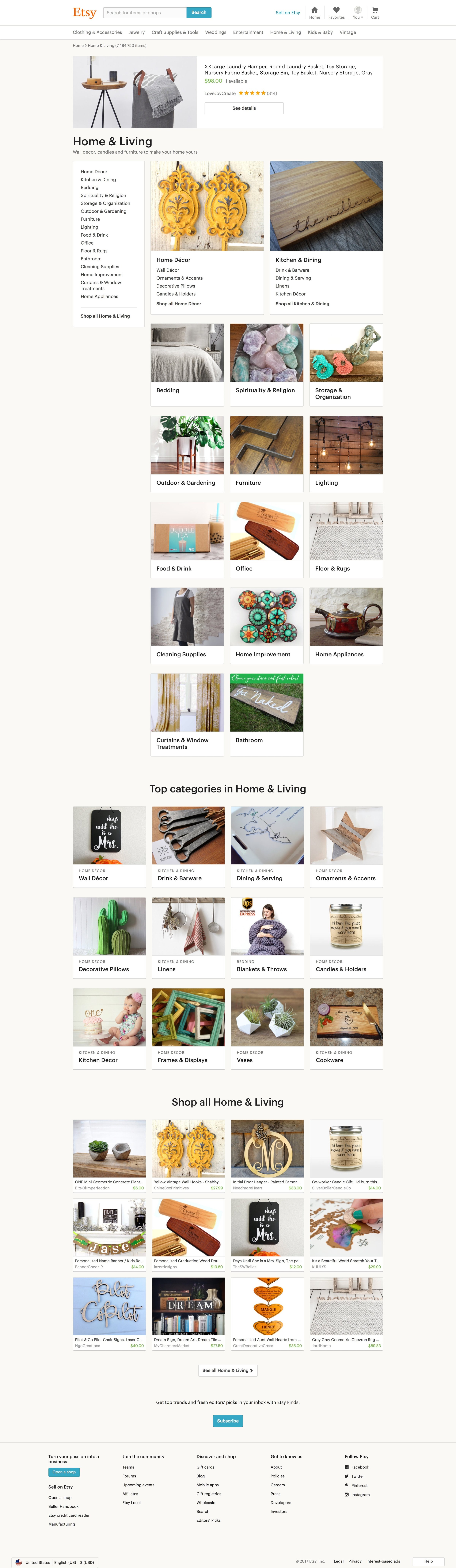 Etsy - Product category screen
