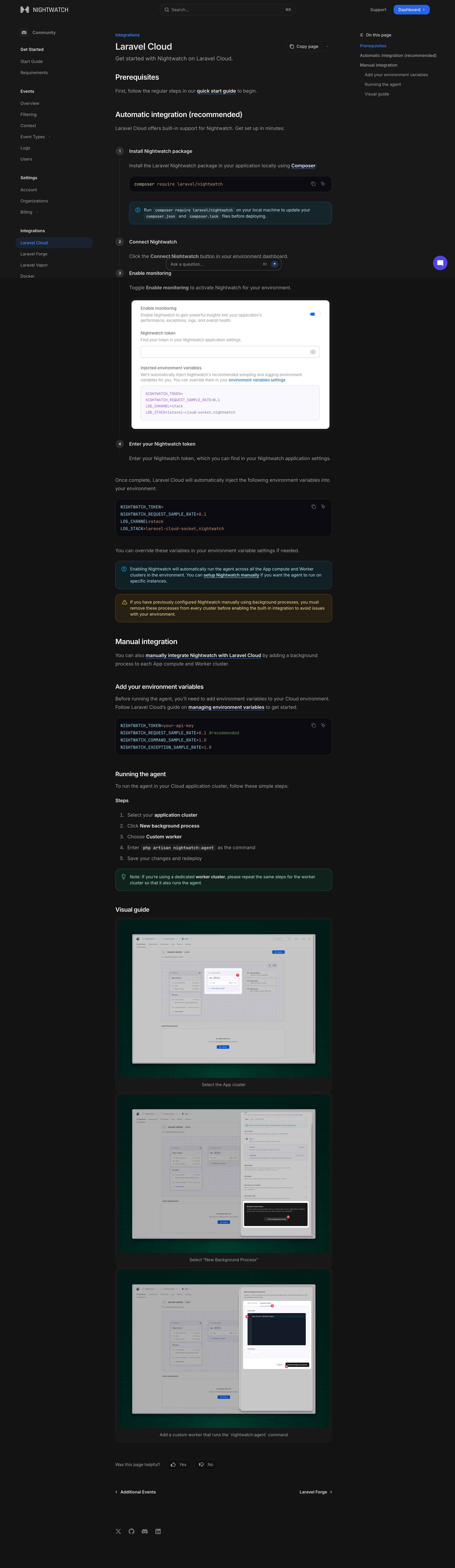 Nightwatch - Laravel Cloud - Laravel Nightwatch screen