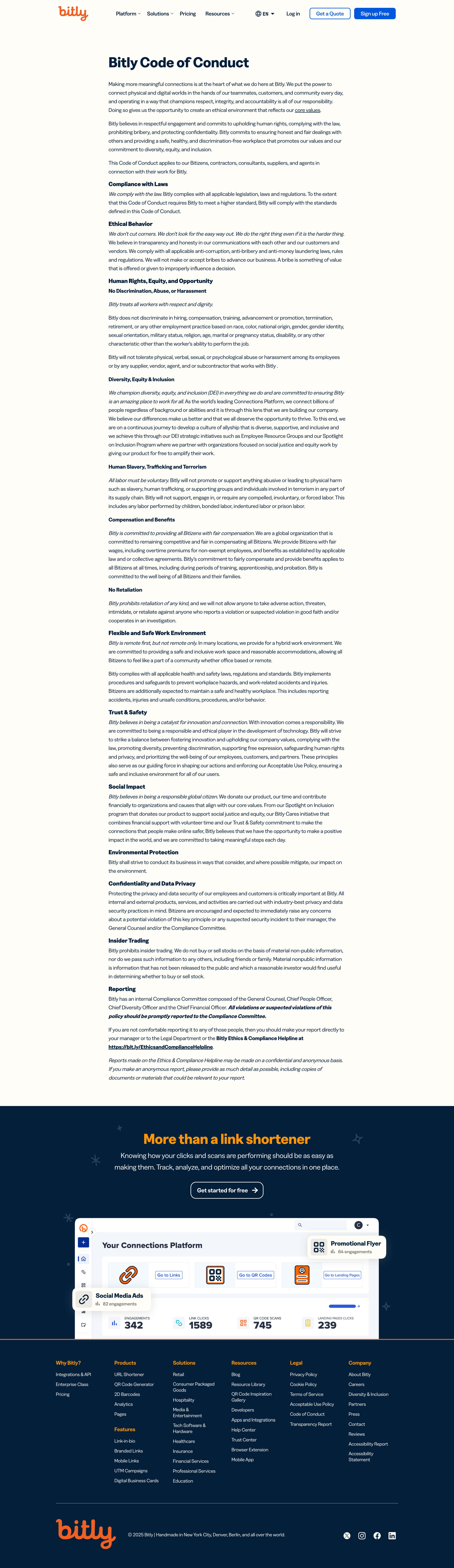 Bitly - Bitly Code of Conduct - Bitly screen