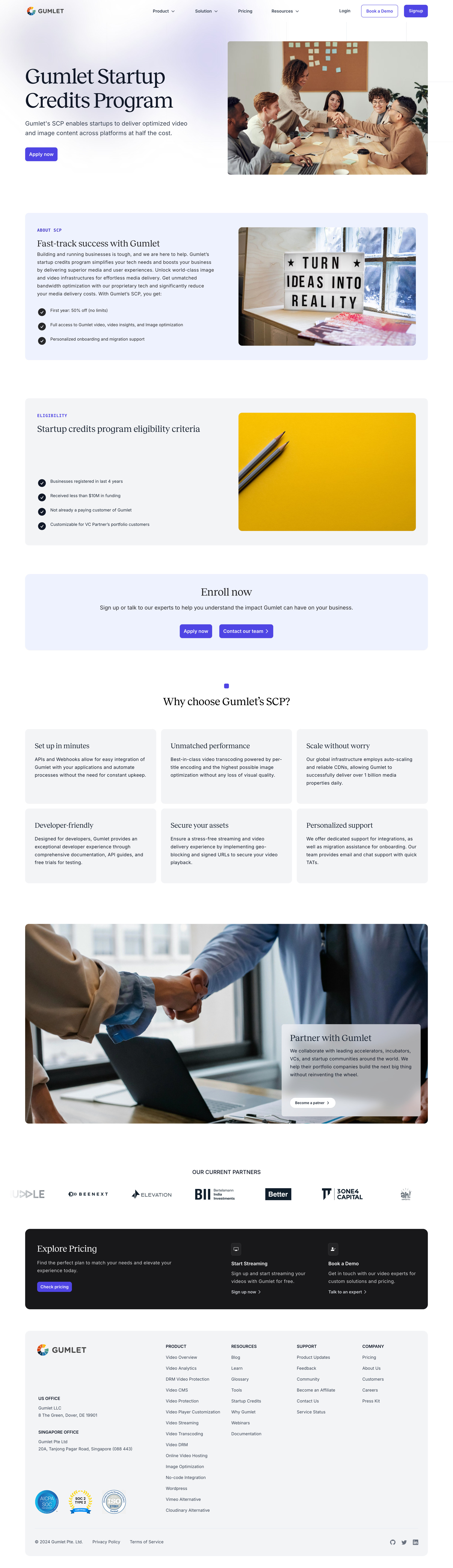Gumlet - Gumlet Startup Credits Program screen