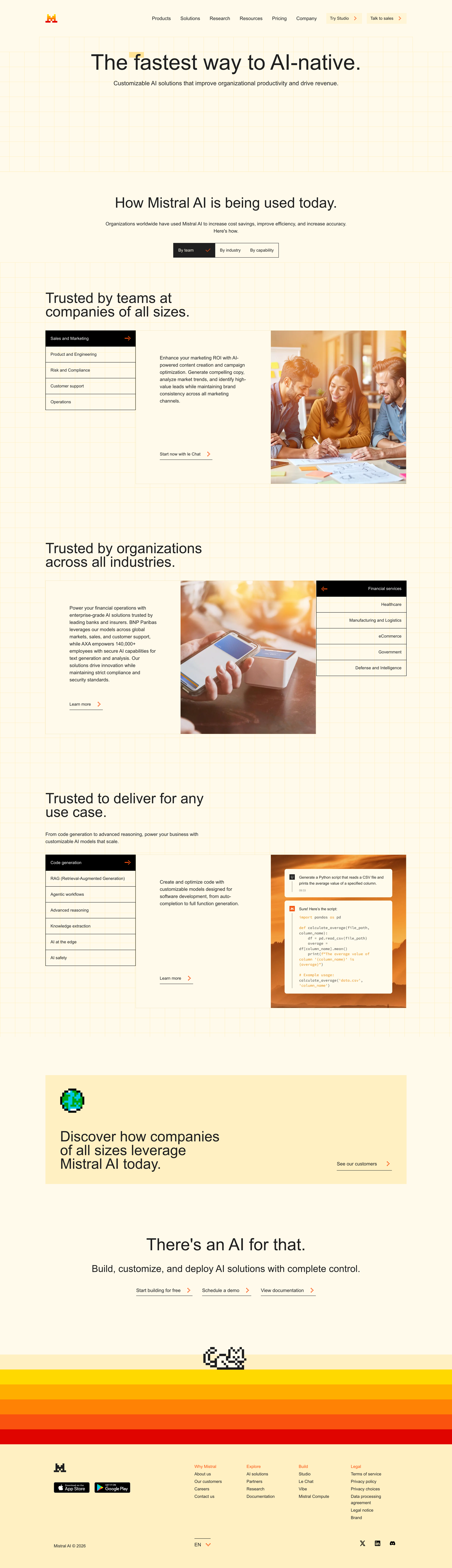 Mistral - Solutions - for any use case Mistral AI screen