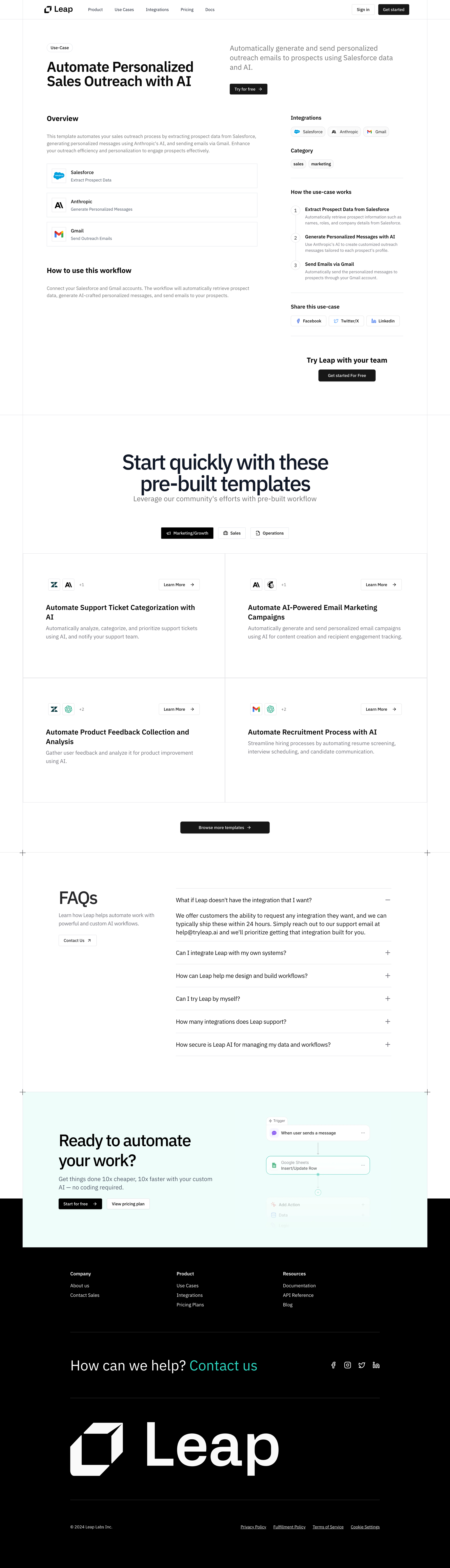 Leap - Automate Personalized Sales Outreach with AI template - Leap screen