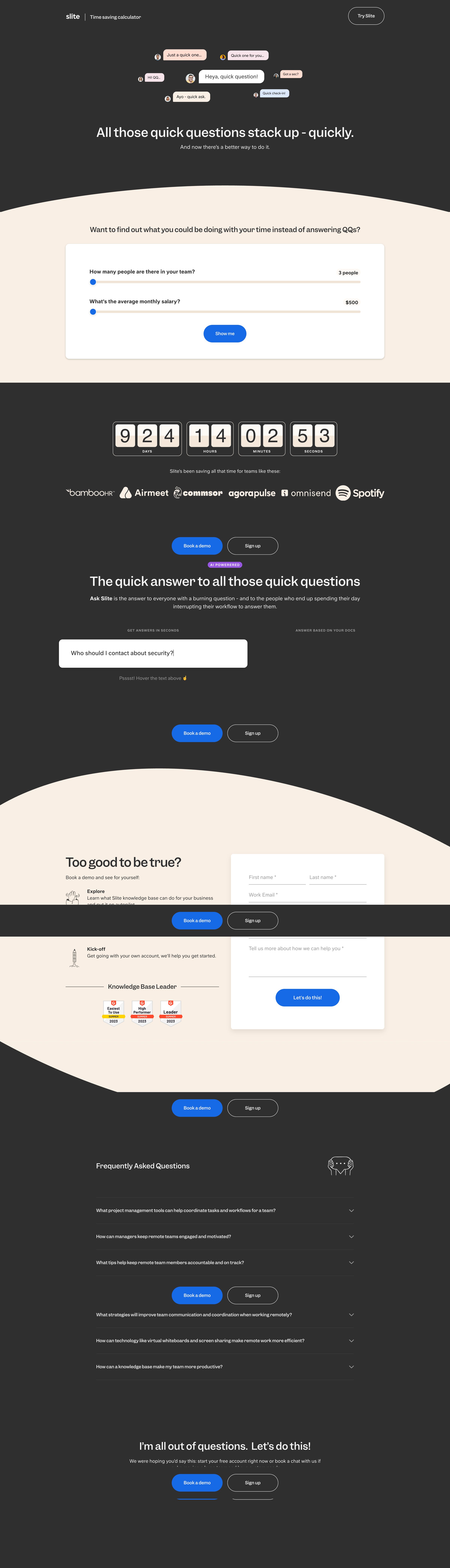 Slite - Slite Time Saving Calculator screen
