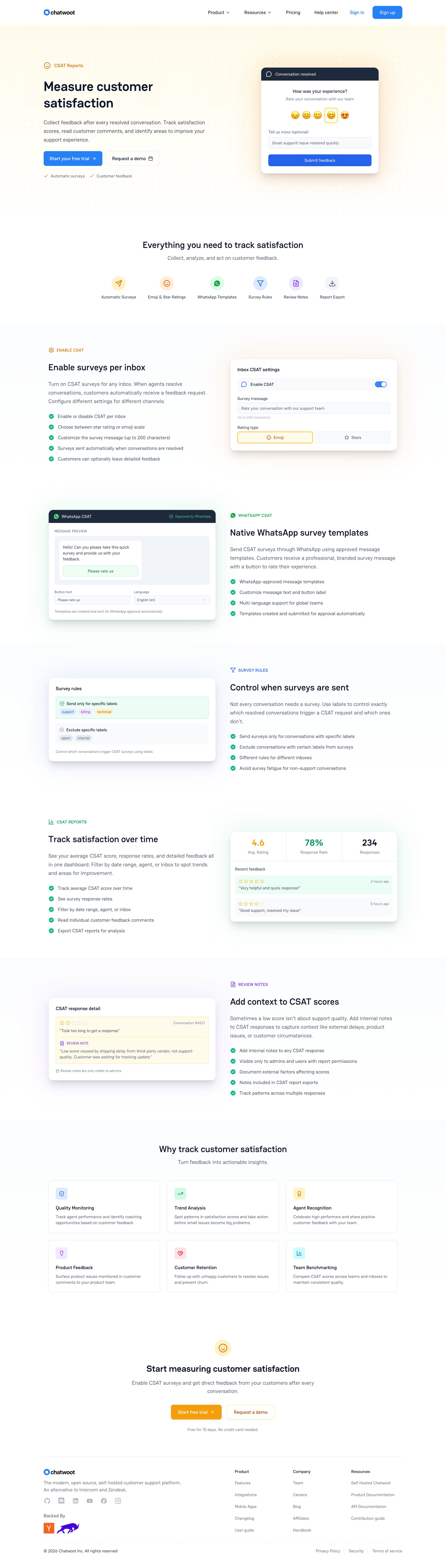 Chatwoot - CSAT Reports Chatwoot screen
