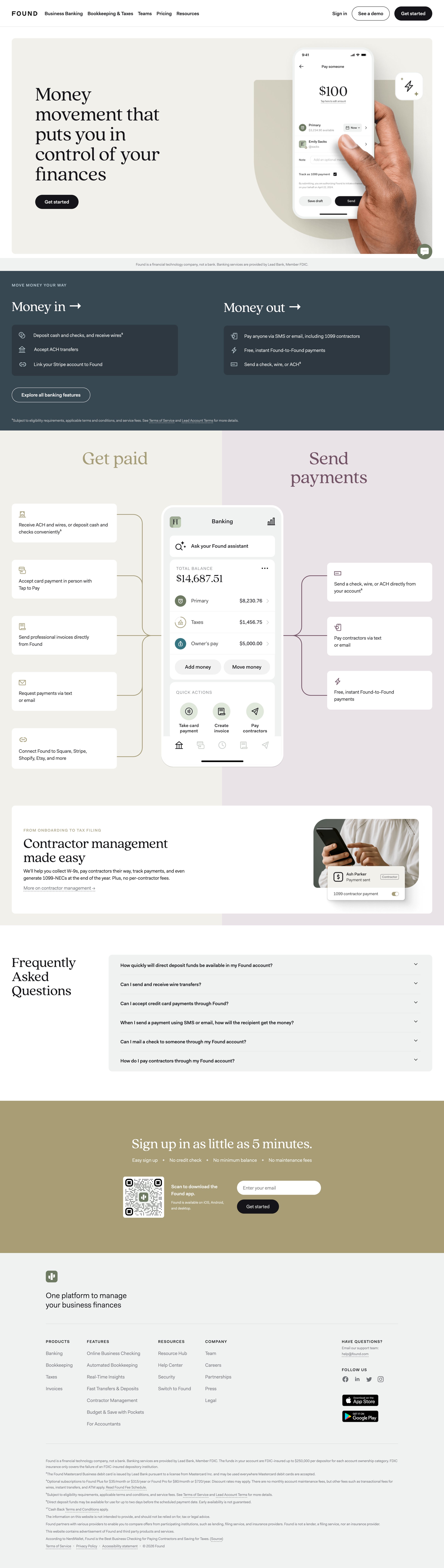 Found - Business Payments & Money Transfers Found screen