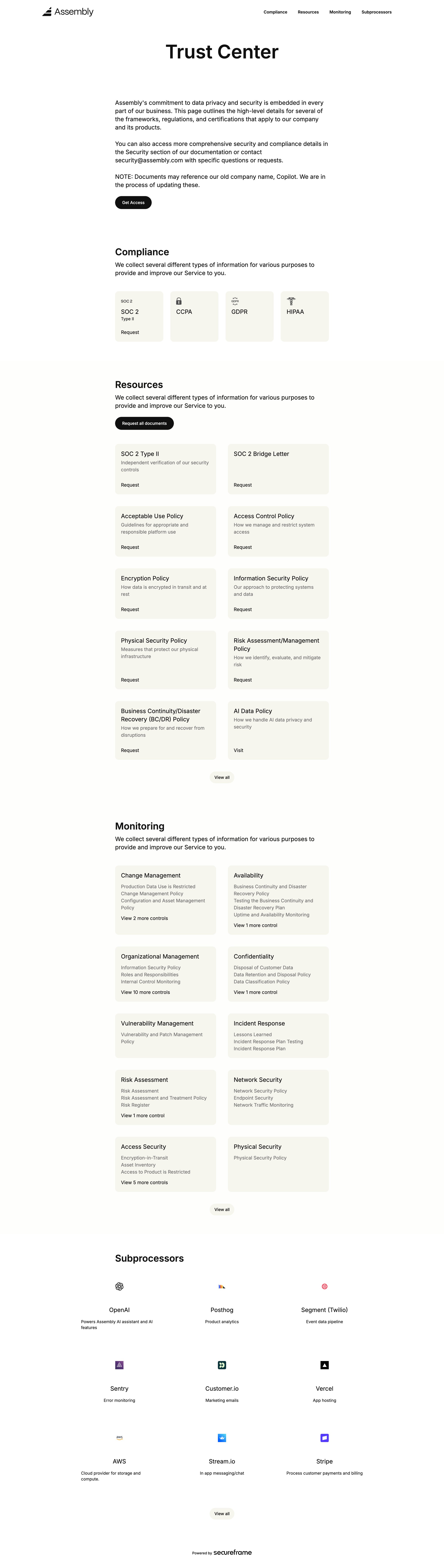 Assembly AI App Builder - Assembly Trust Center screen