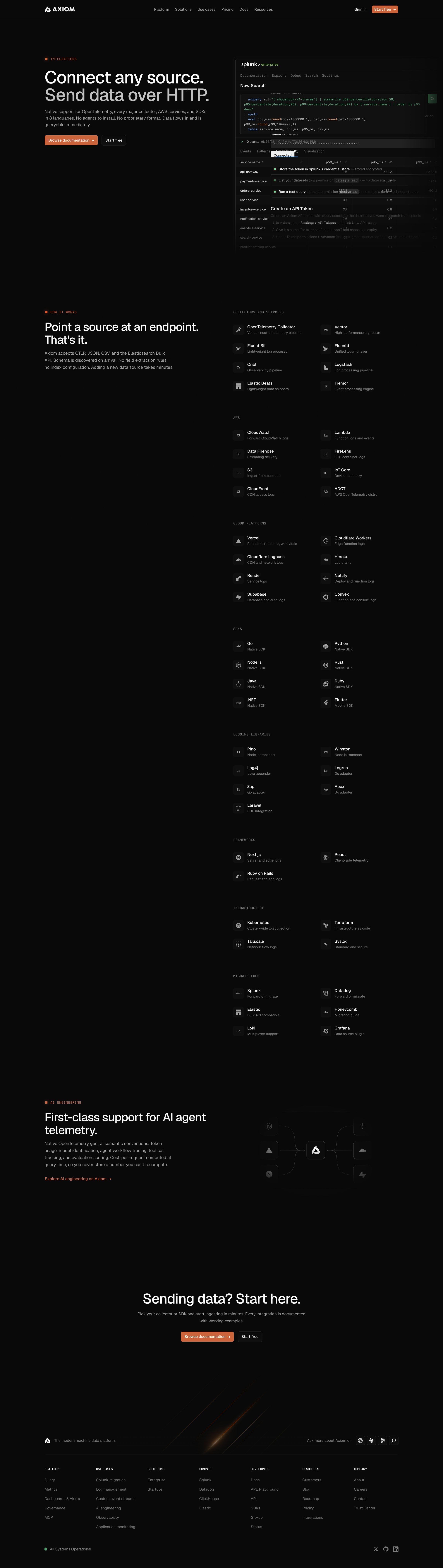 Axiom - Connect any source. Send data over HTTP - Axiom screen