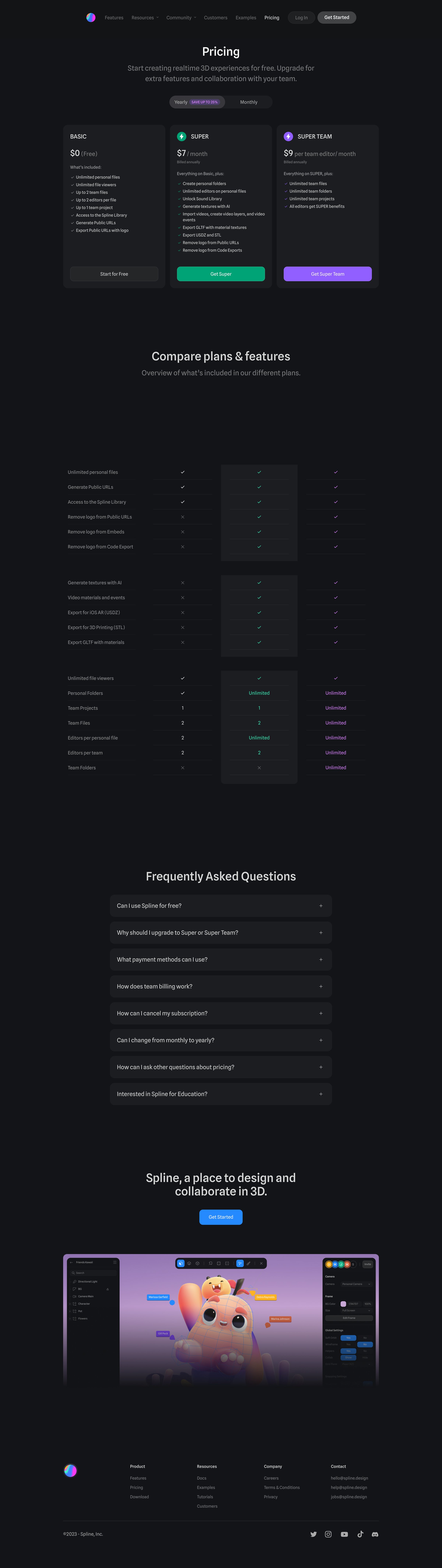 Spline - Spline Pricing - Interactive 3D experiences in real-time in the b screen