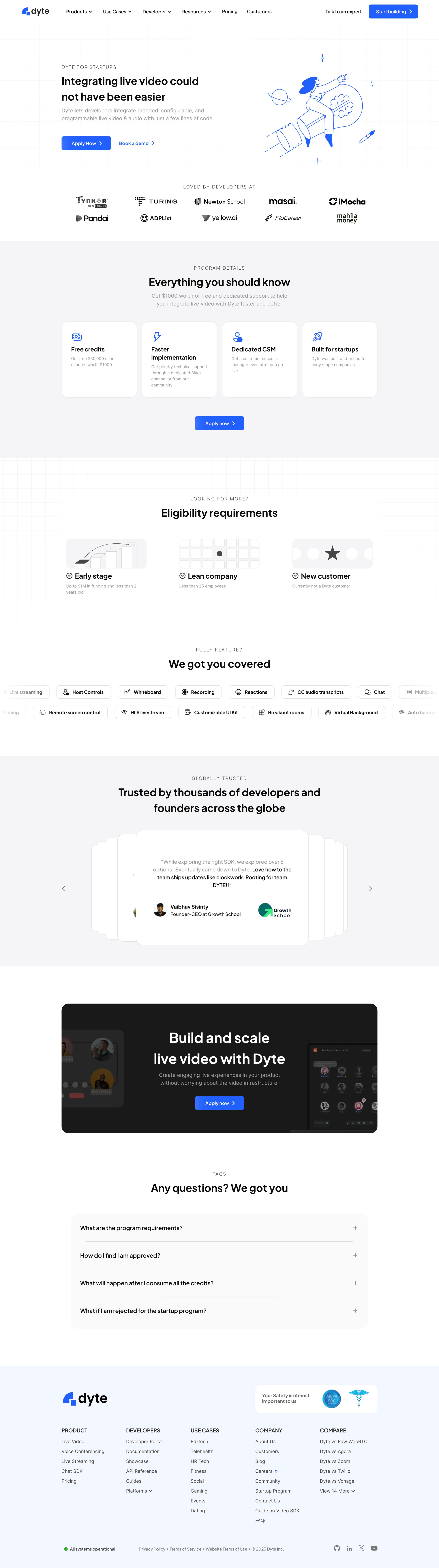 Dytes startup program for early stage companies from Dyte