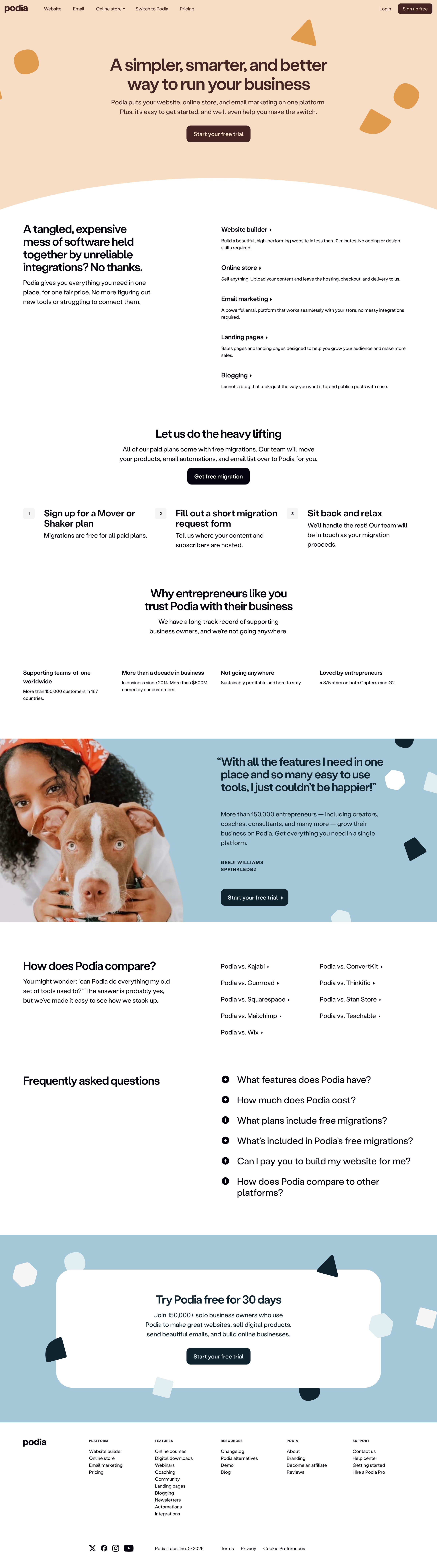 Podia - Why should I switch to Podia | Podia screen