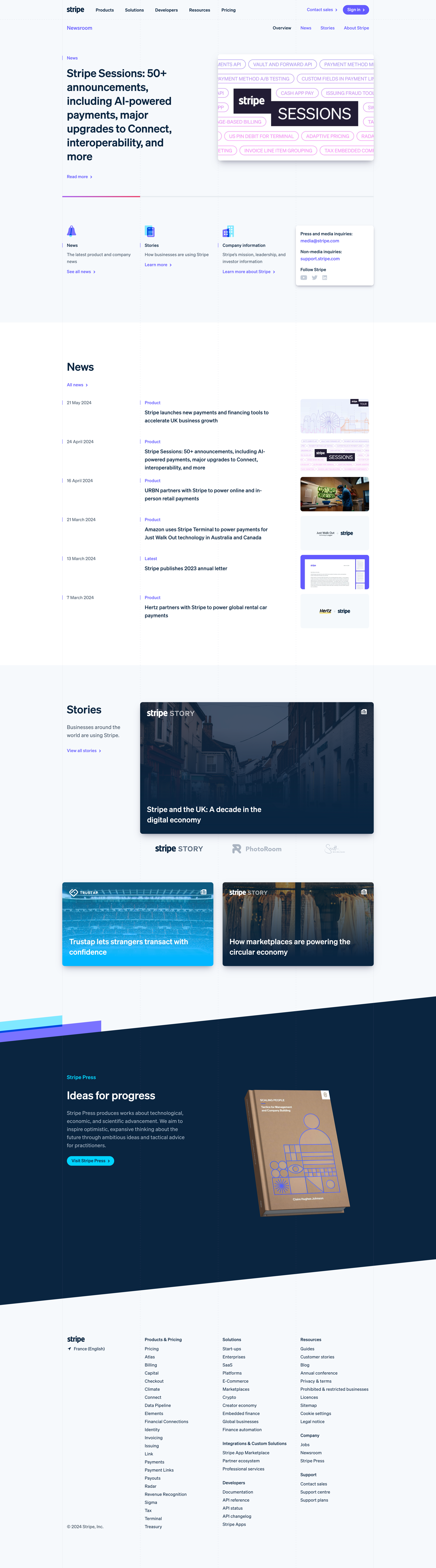 Stripe - Stripe Newsroom The Latest News | Announcements screen