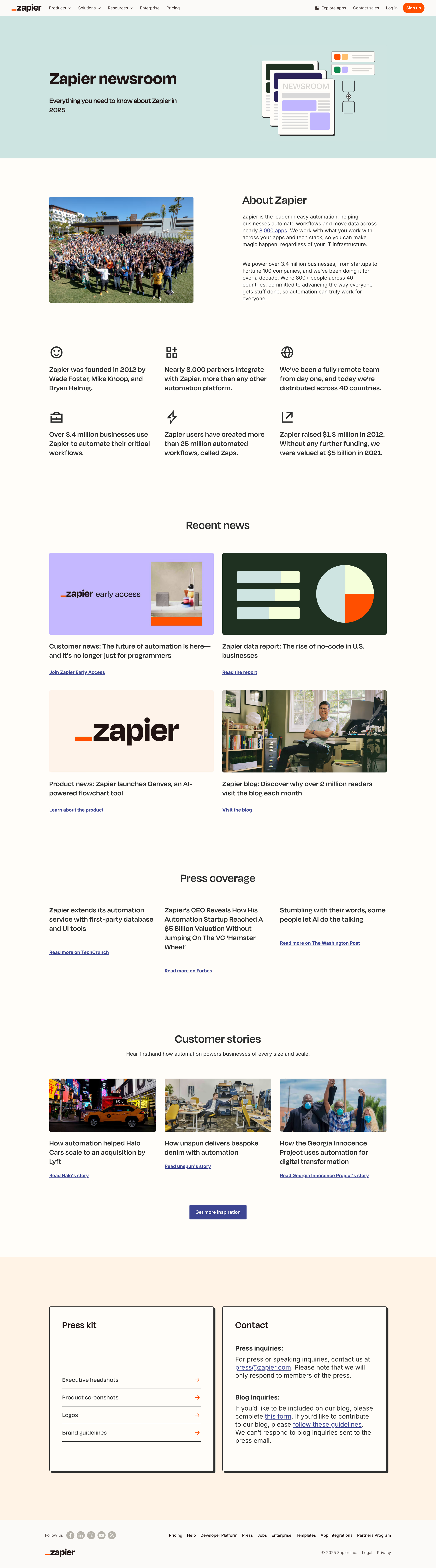 Zapier - Zapier newsroom screen