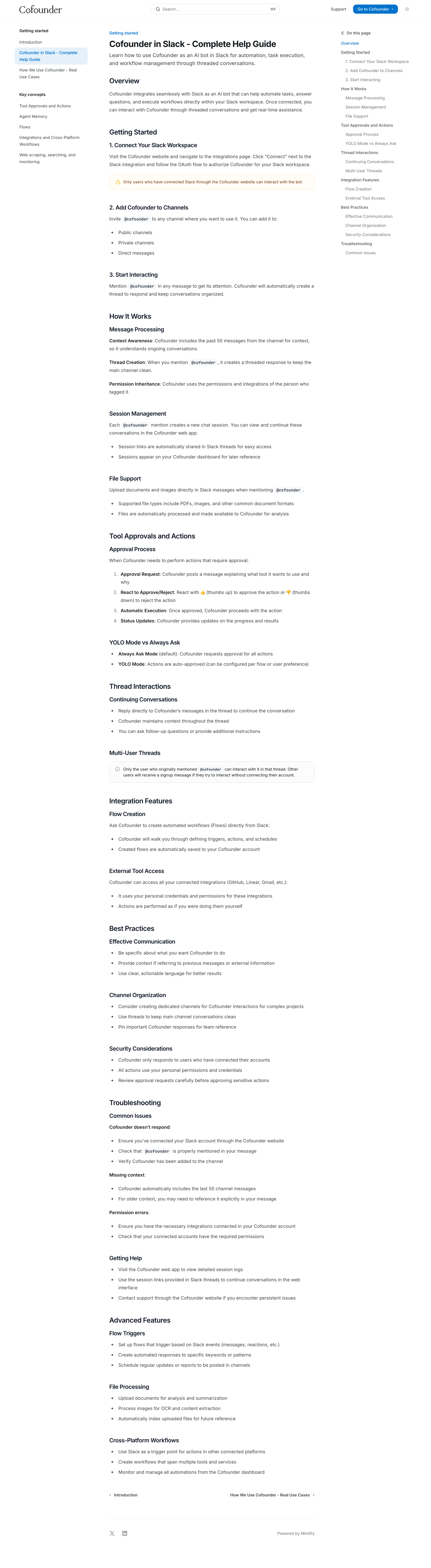 Cofounder - Cofounder in Slack - Complete Help Guide - Documentation screen