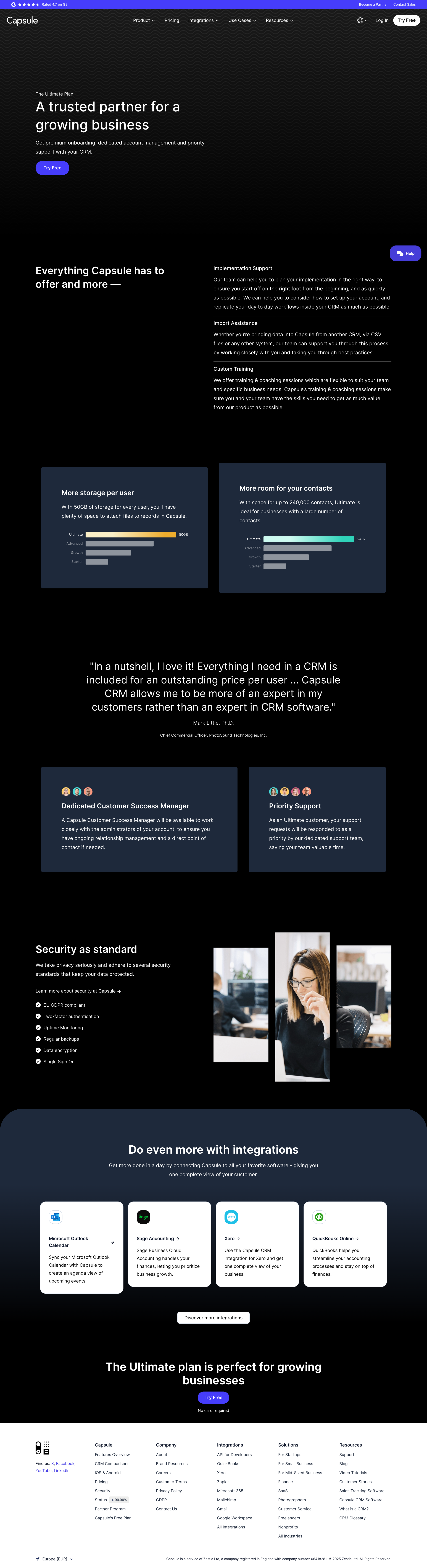 Capsule - The Ultimate Plan Capsule CRM screen