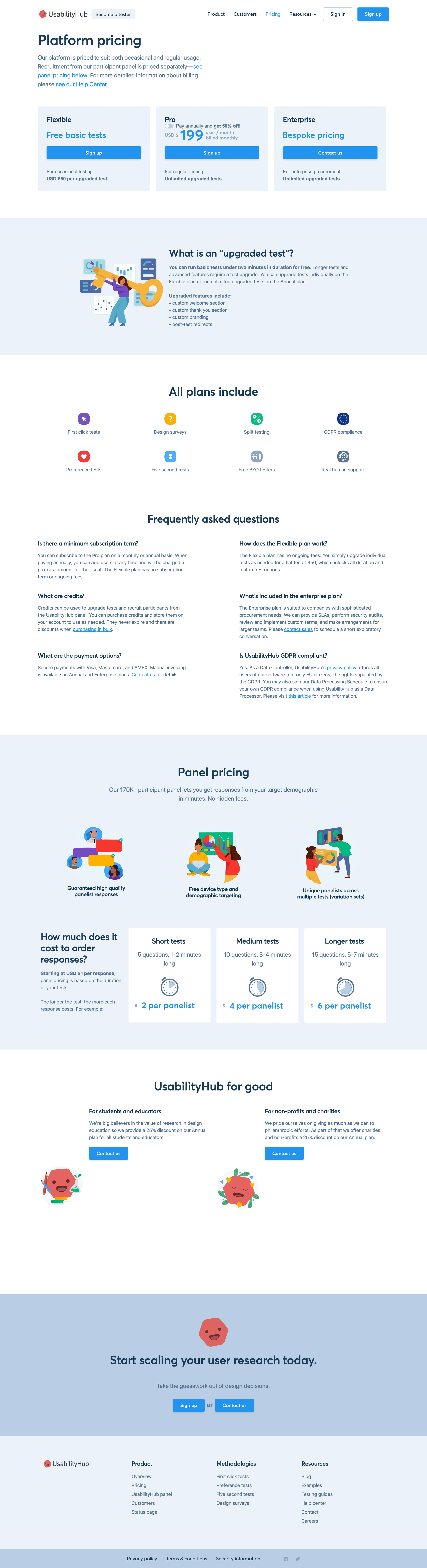 UsabilityHub - Plans & pricing screen