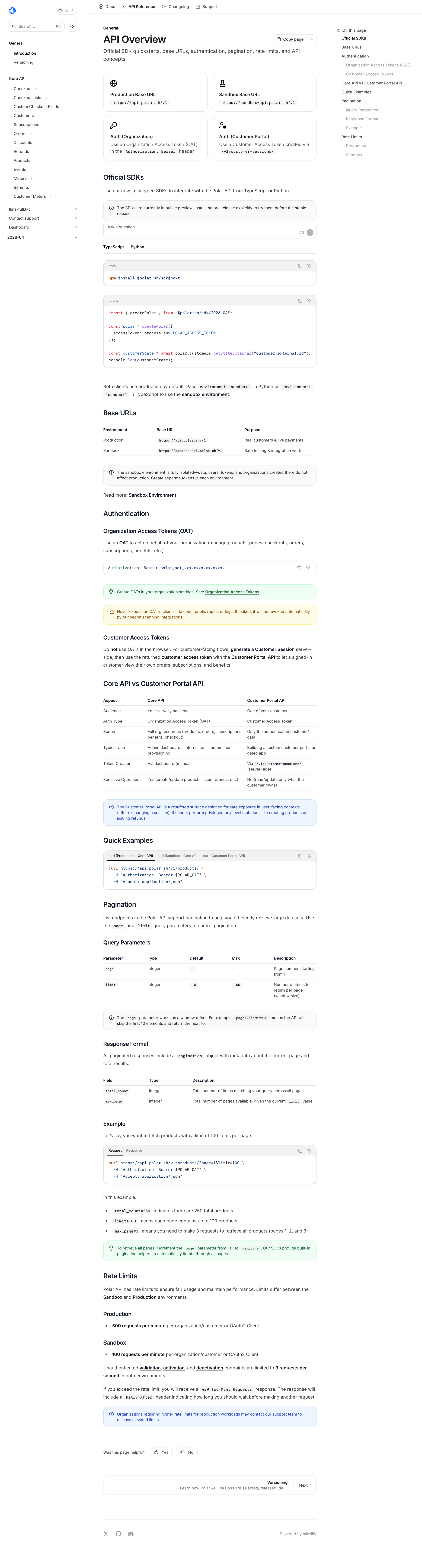 Polar - API Overview - Polar screen