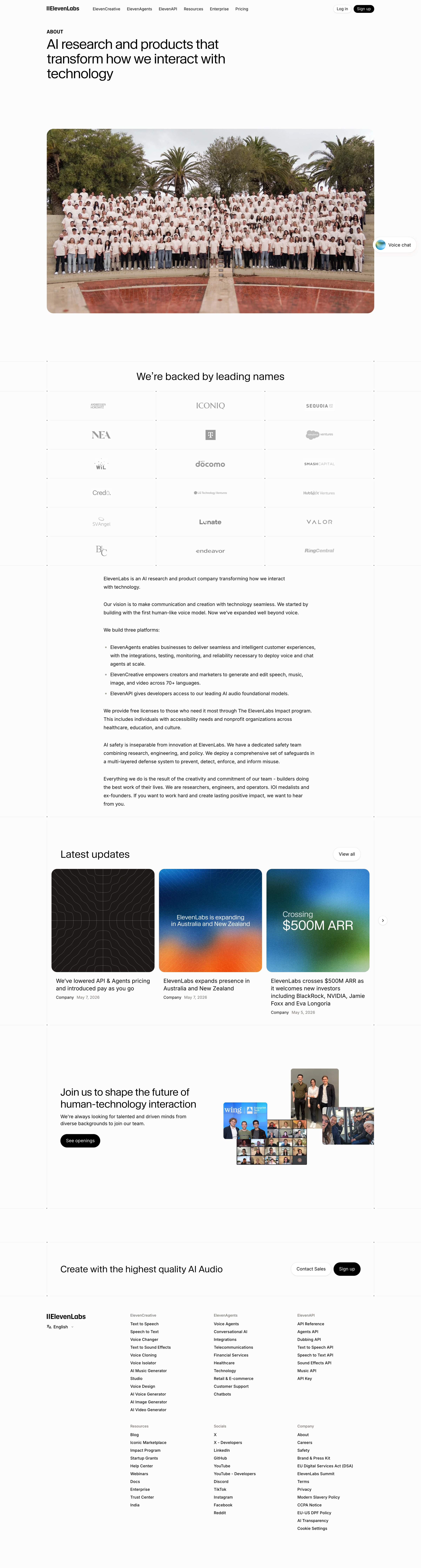 Elevenlabs - AI research and products that reimagine human-technology interaction screen