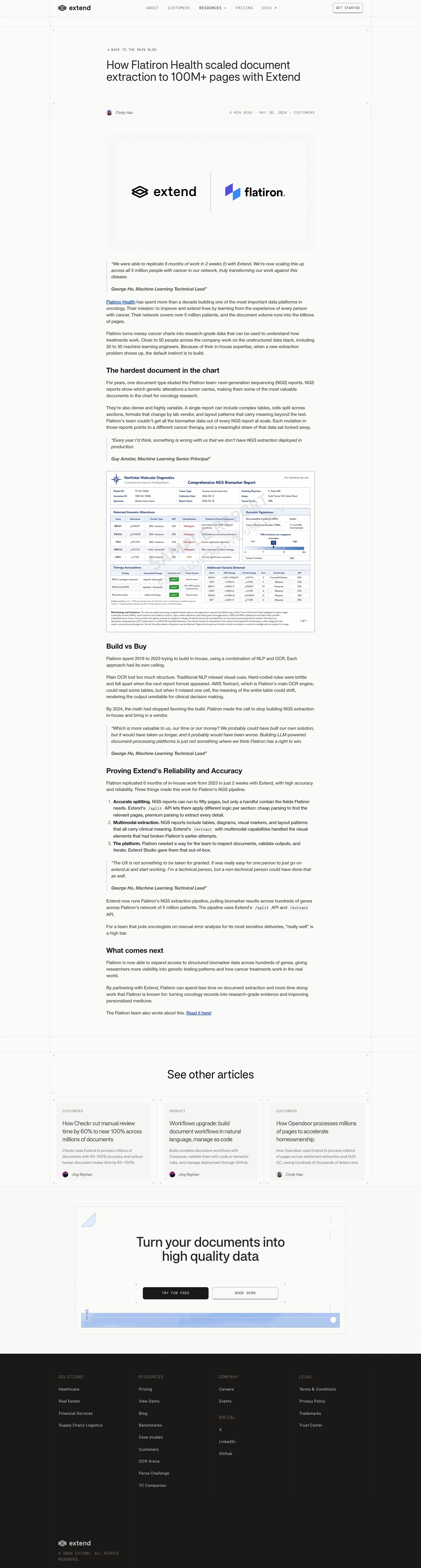 Extend - How Flatiron Health scaled document extraction to 100M+ pages with Extend | Extend screen