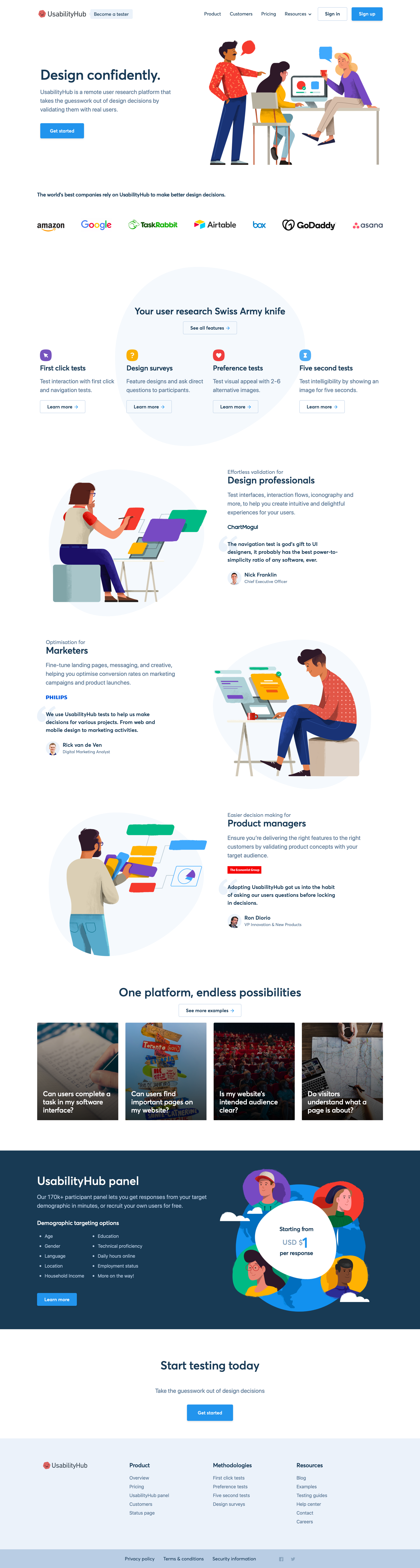 UsabilityHub - Landing page screen