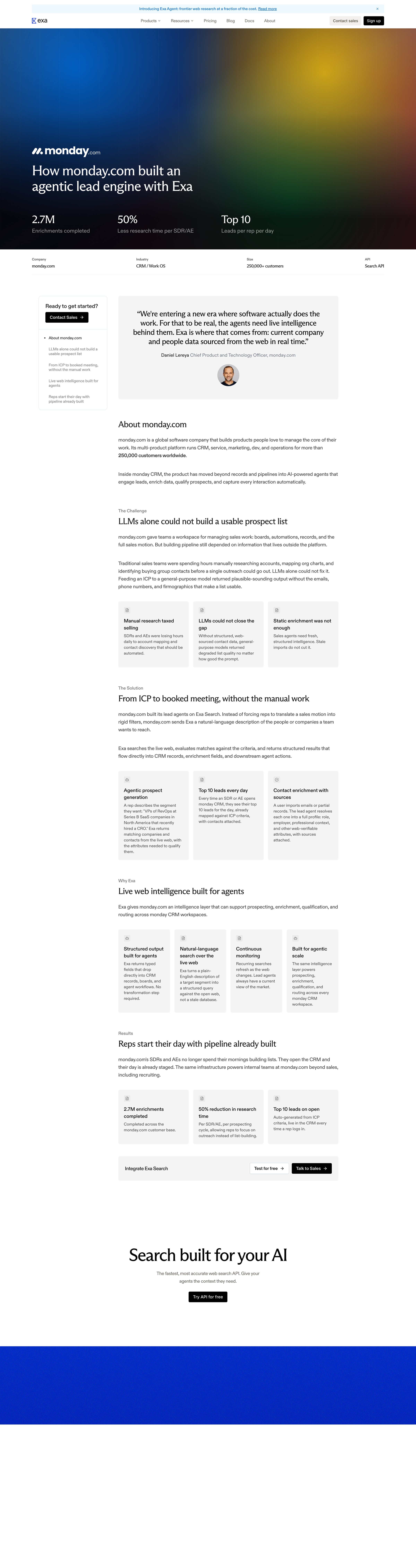 Exa - monday.com x Exa Case Study screen