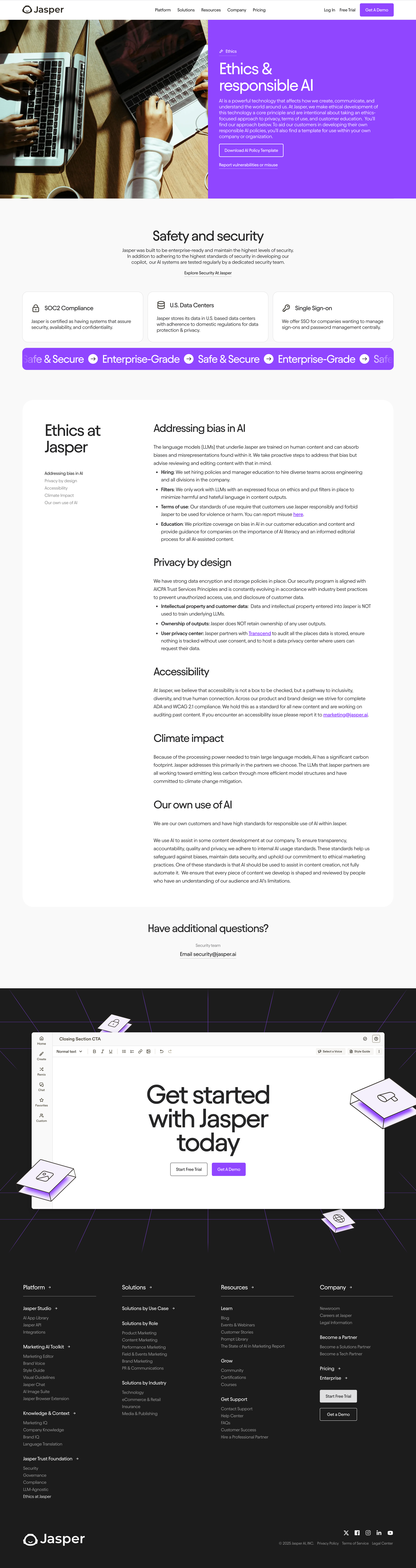 Jasper - Ethics and Responsible AI - Jasper, the better AI for business screen
