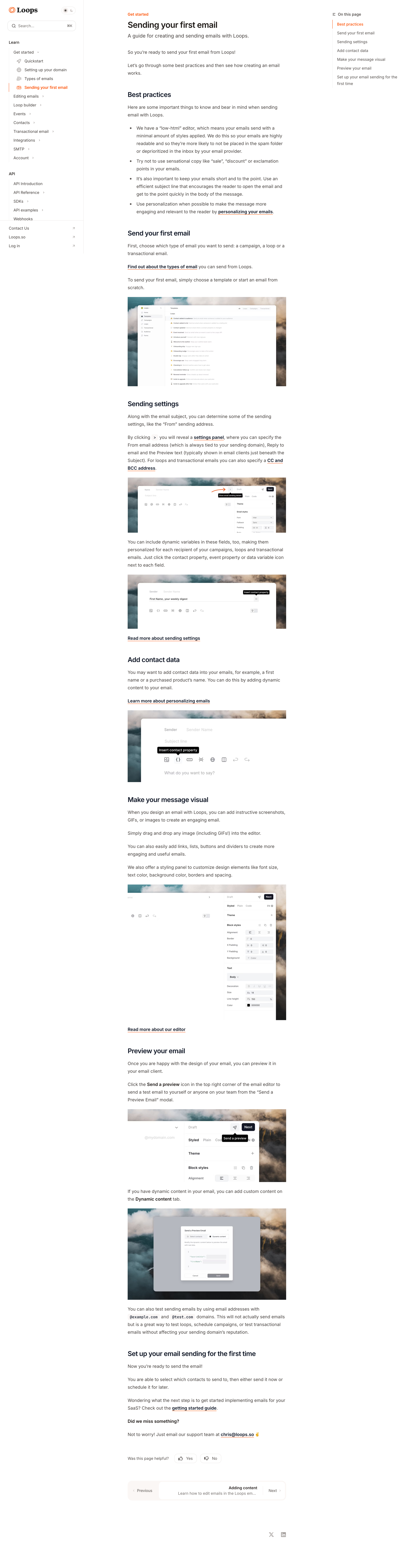 Loops - Sending your first email - Loops screen