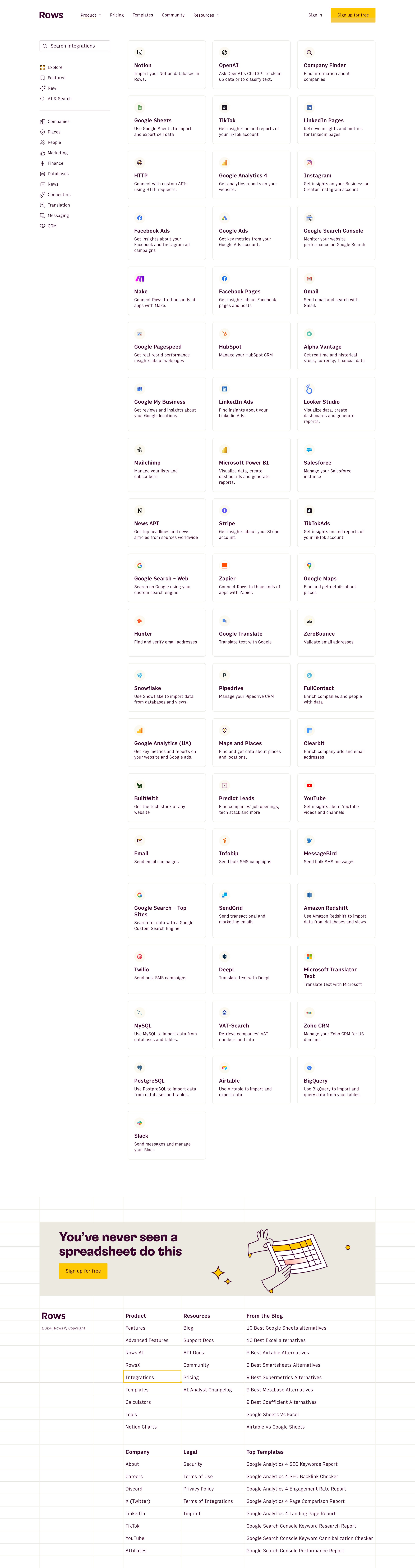 Rows - Integrations | Rows screen