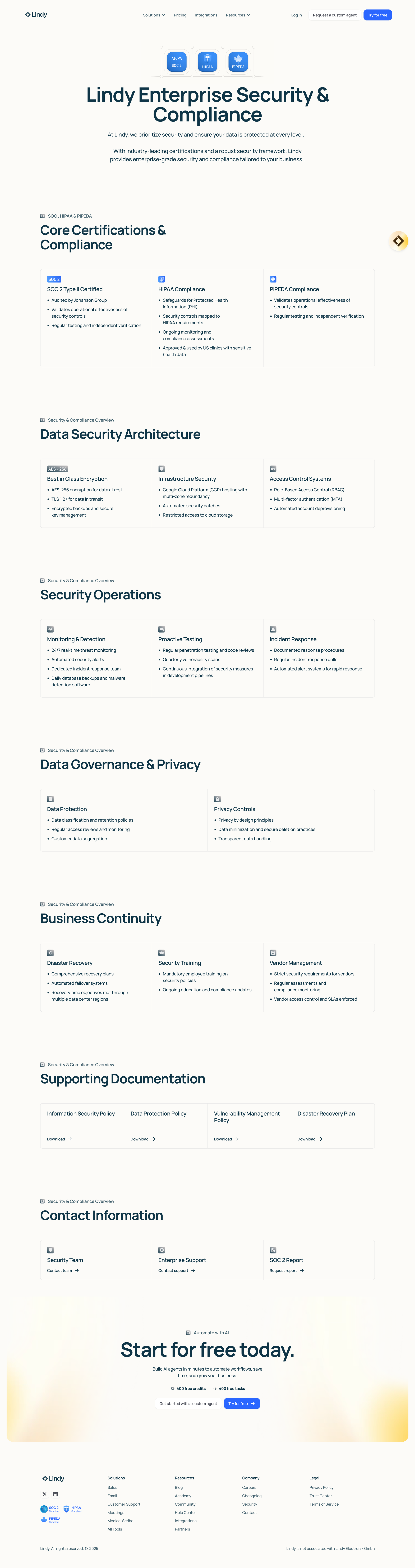 Lindy - Lindy Enterprise Security & Compliance Overview screen
