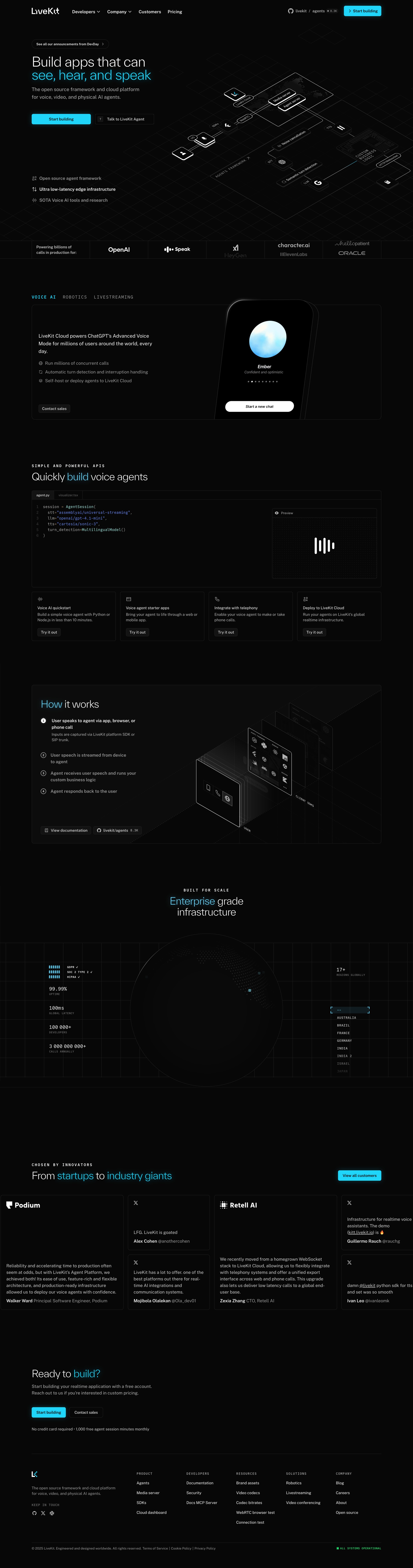 Livekit - Build voice, video, and physical AI LiveKit screen