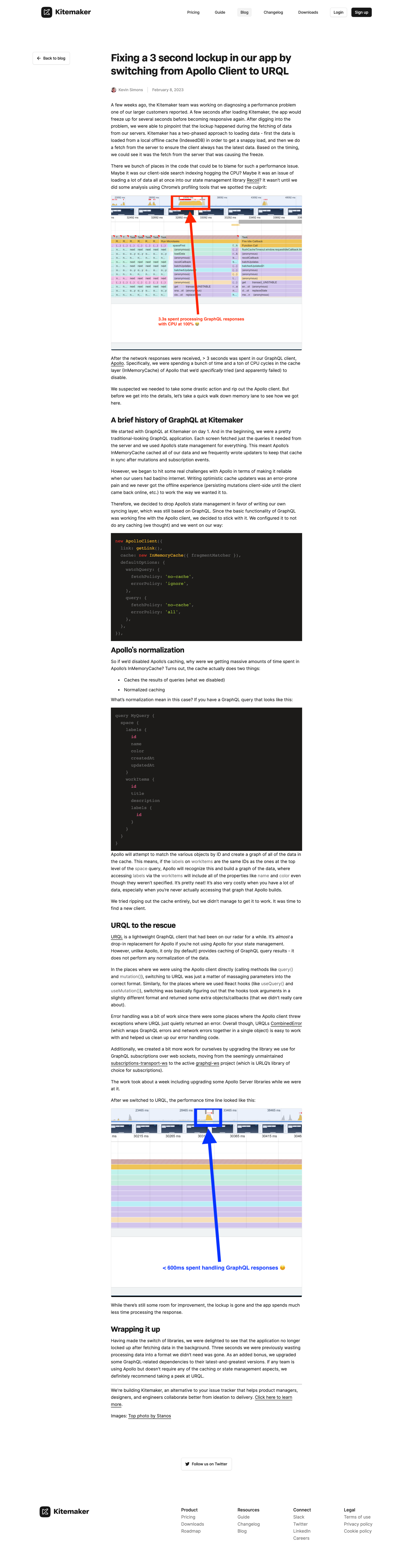 Kitemaker - Kitemaker blog - Fixing a 3 second lockup in our app by switching screen