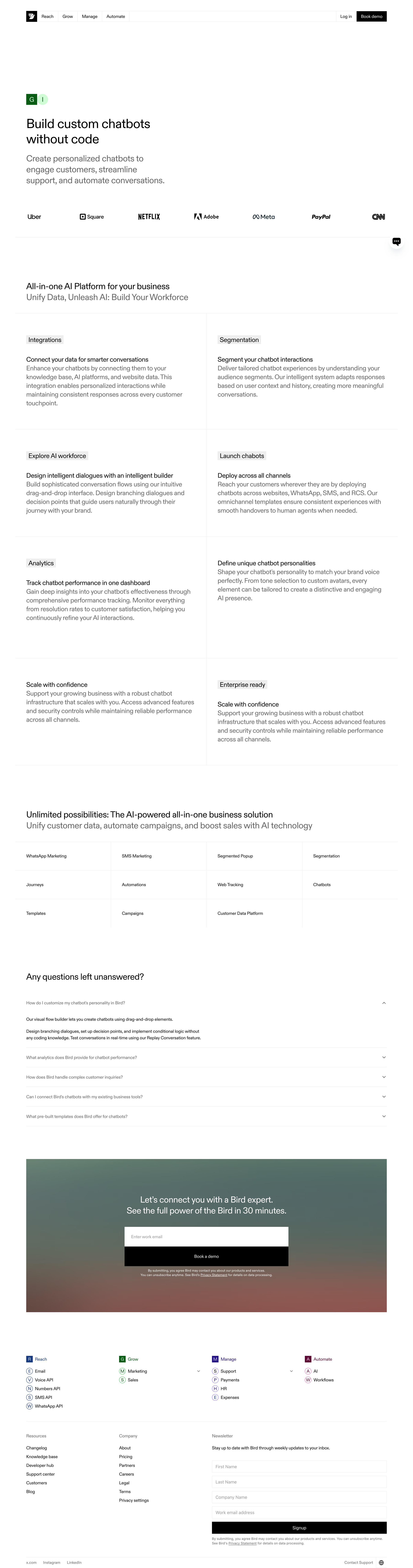 Bird - Build AI Chatbots Without Code Bird's No-Code Chatbot Platform screen