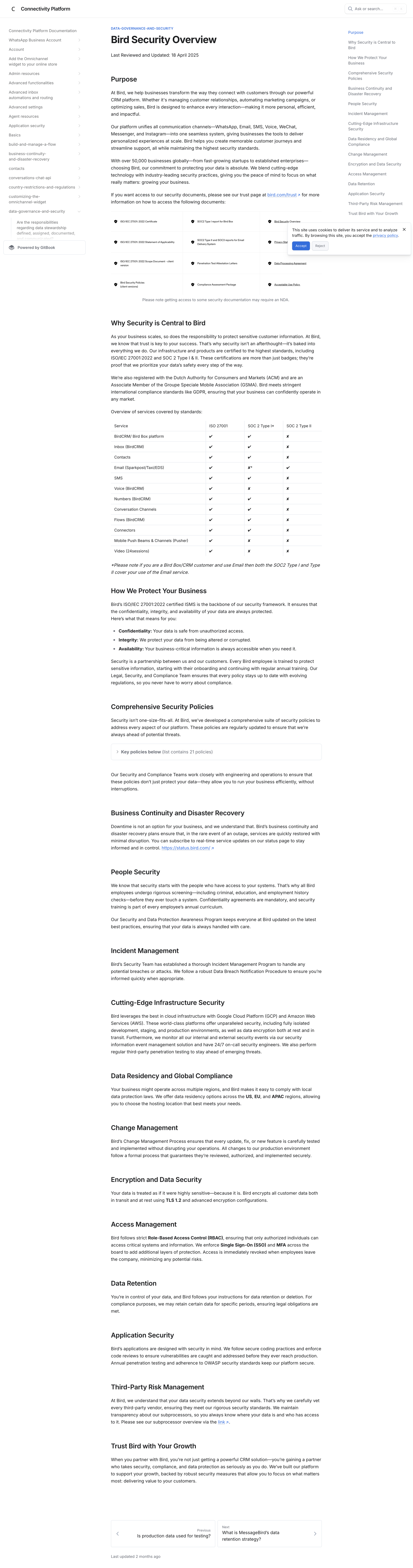 Bird - Bird Security Overview Connectivity Platform screen
