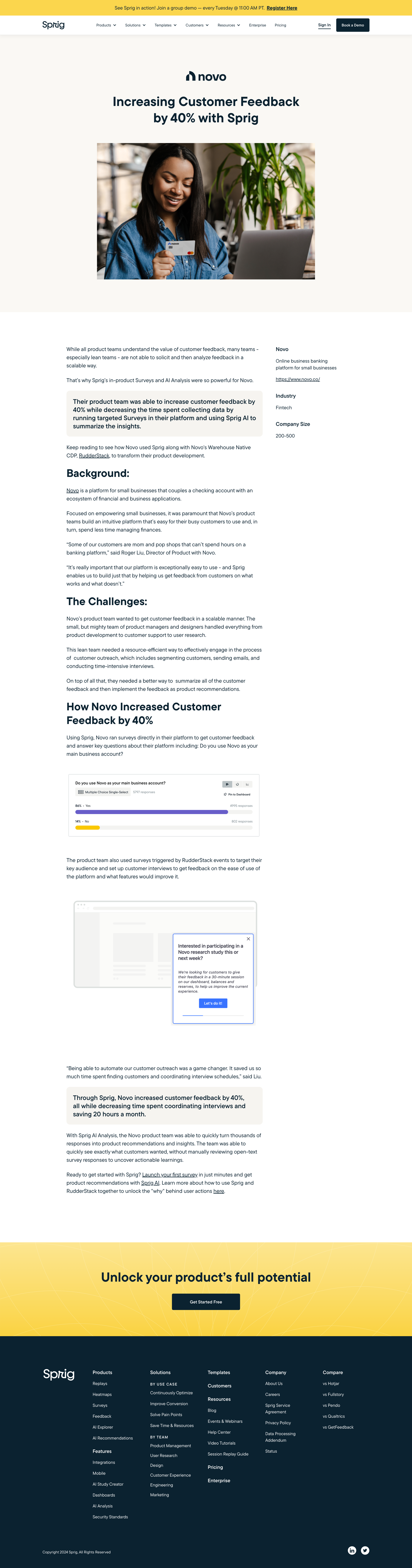 Sprig - Novo Increasing Customer Feedback by 40 with Sprig screen