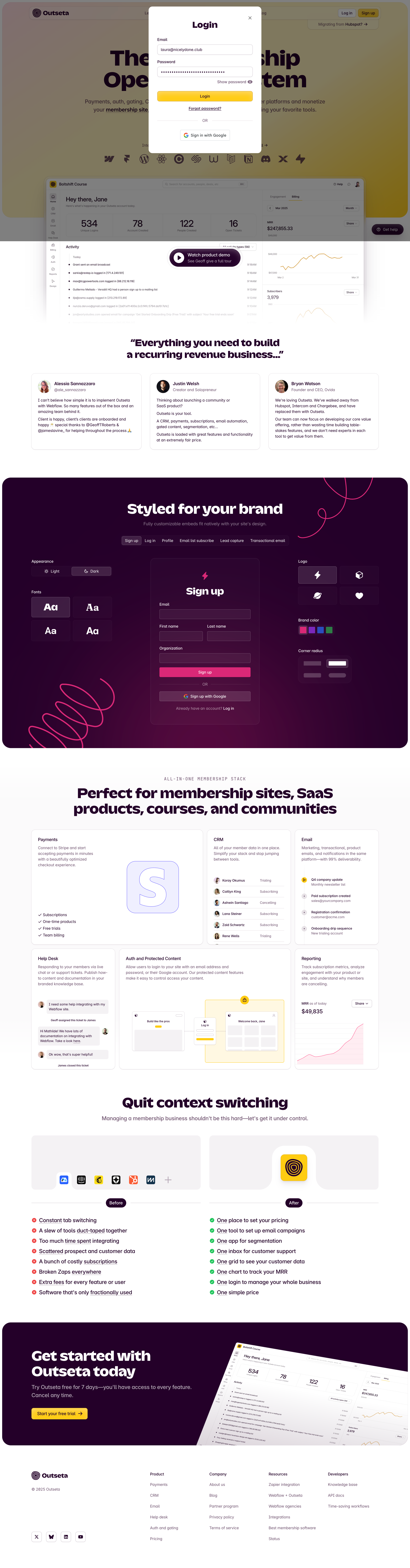 Outseta - Outseta | The Membership Operating System screen