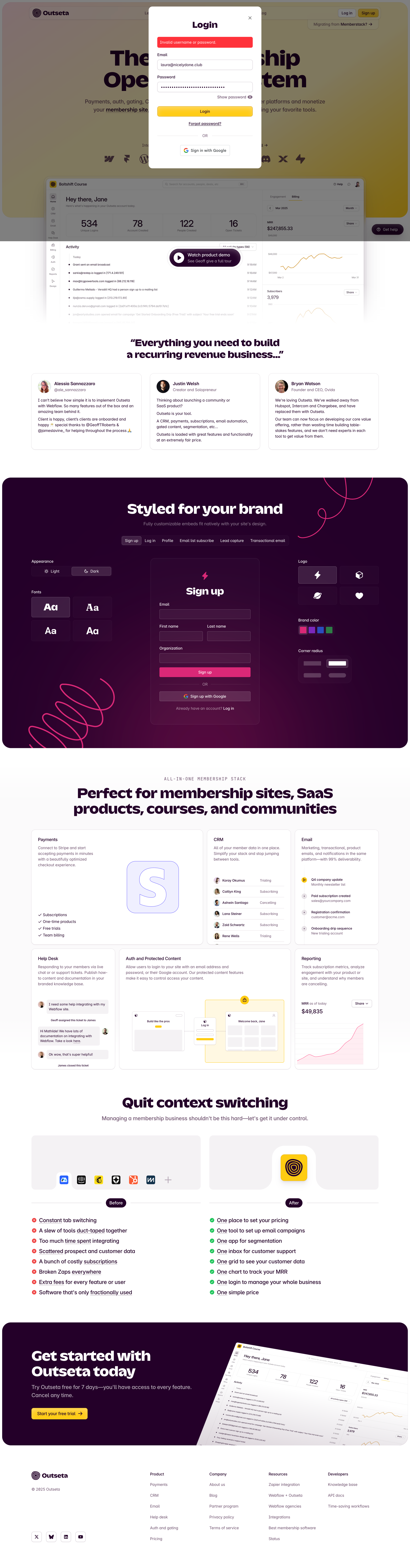 Outseta - Outseta | The Membership Operating System screen
